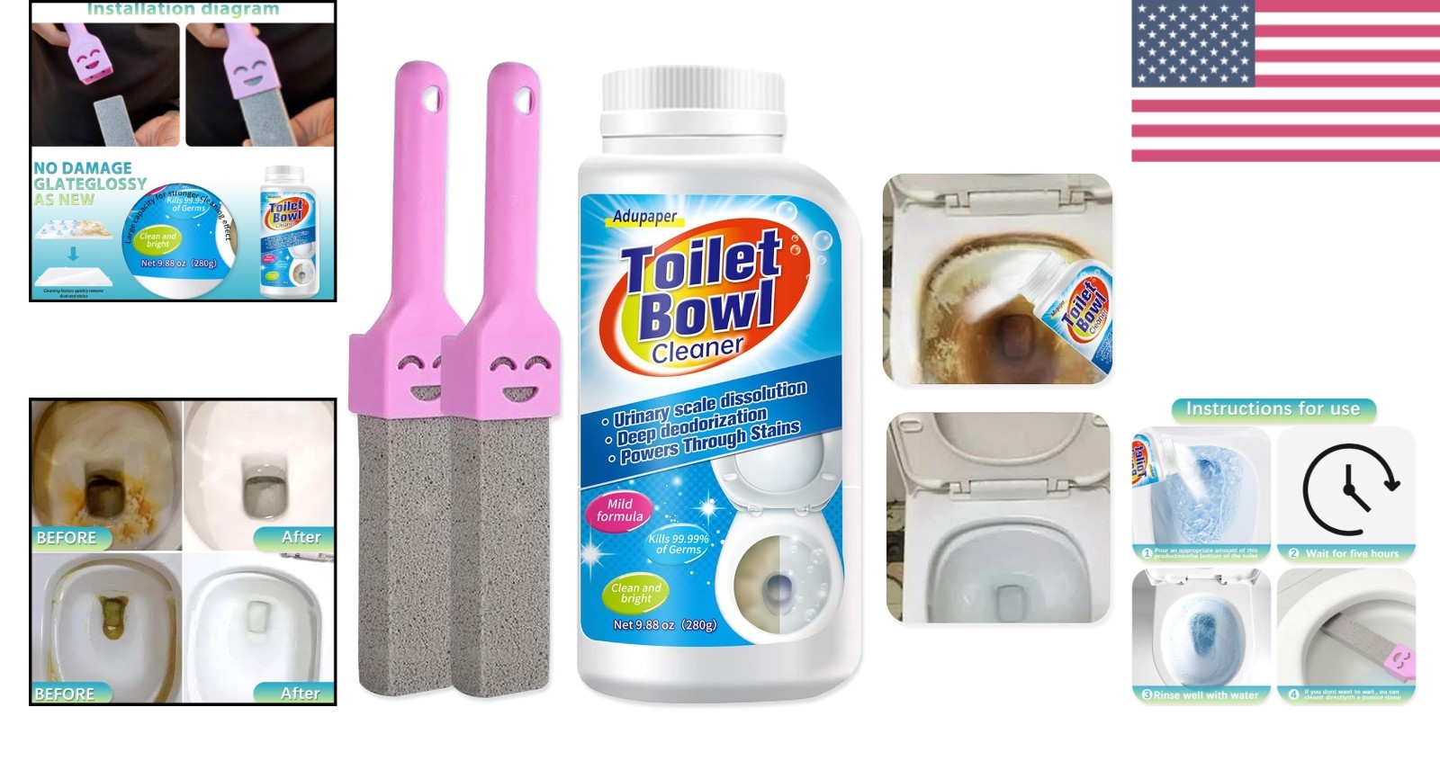 2-Pack Pumice Stone Toilet Cleaning Solution for Tough Stains & Calcium Buildup