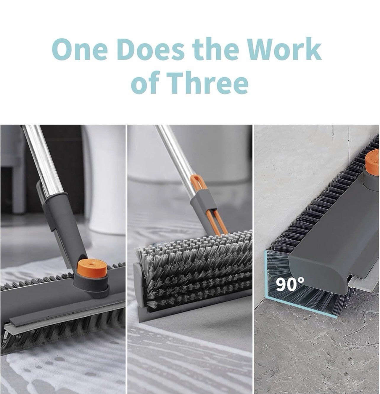 3in1 AIR U+ Floor Scrub Brush with Long Handle, Household Cleaning Brush