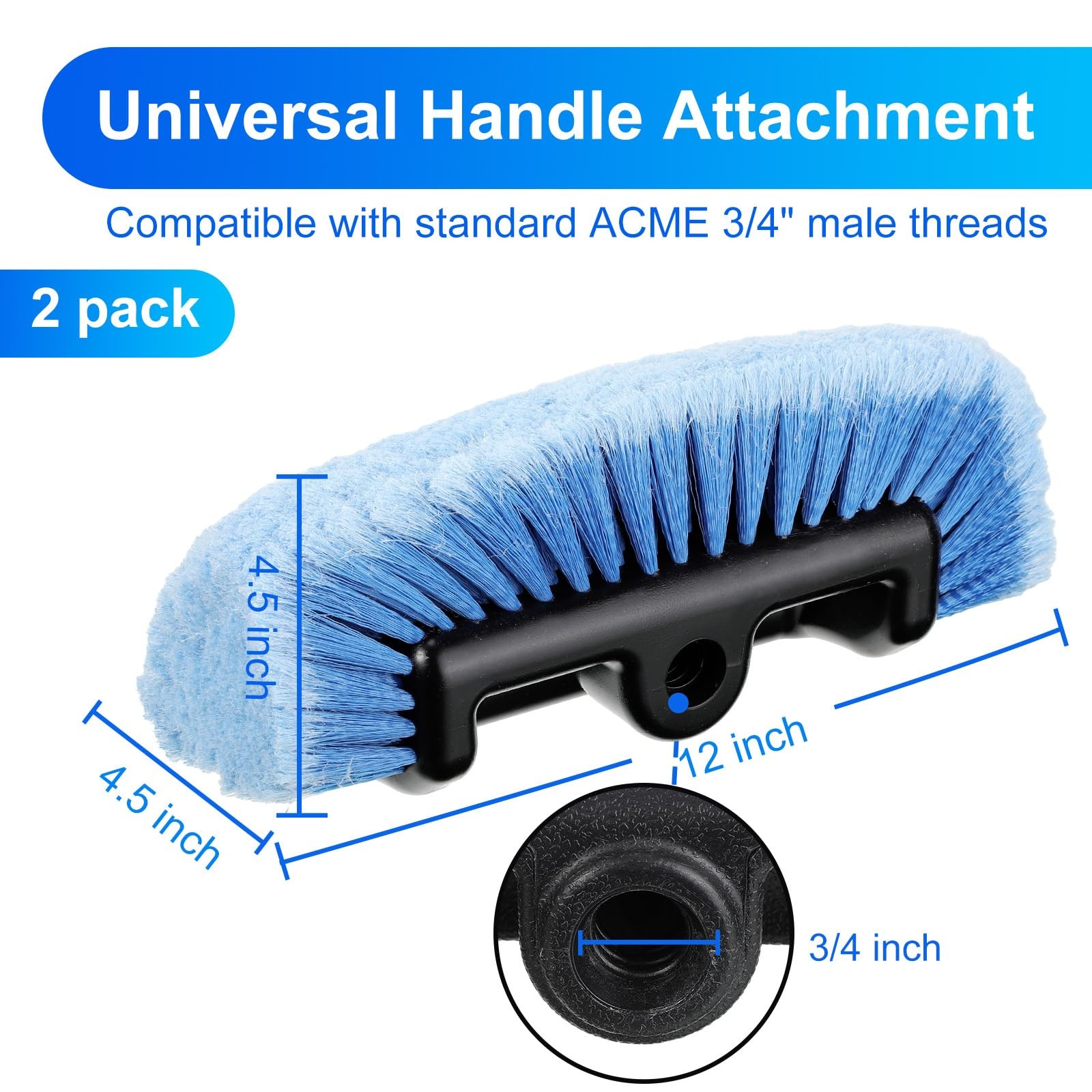 2 Pack Car Wash Brush Heads with Soft Bristles for Auto Truck RV Cleaning