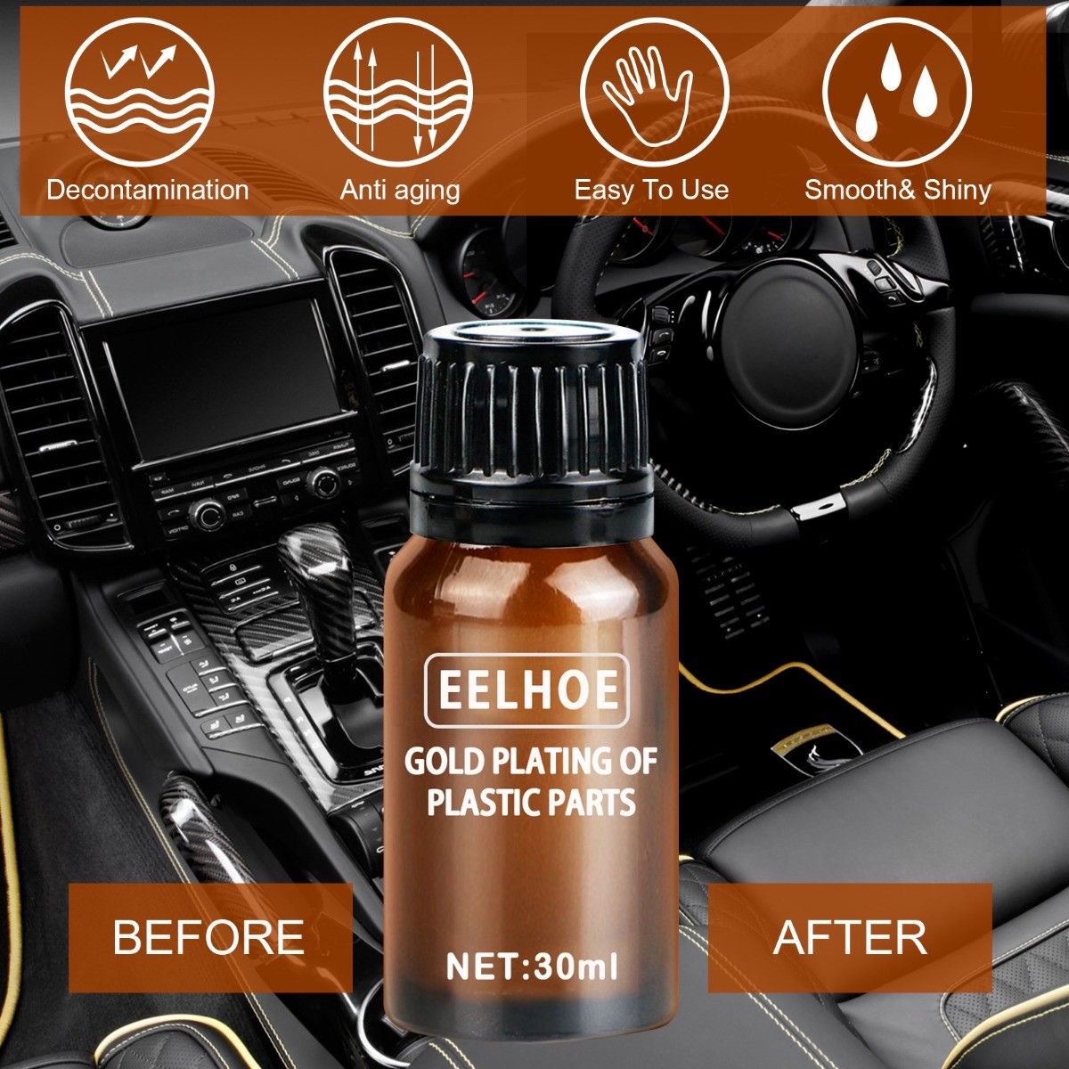 Car Plastic Coating Kit 30ml, Dashboard Interior Restorer & Polish Sealant