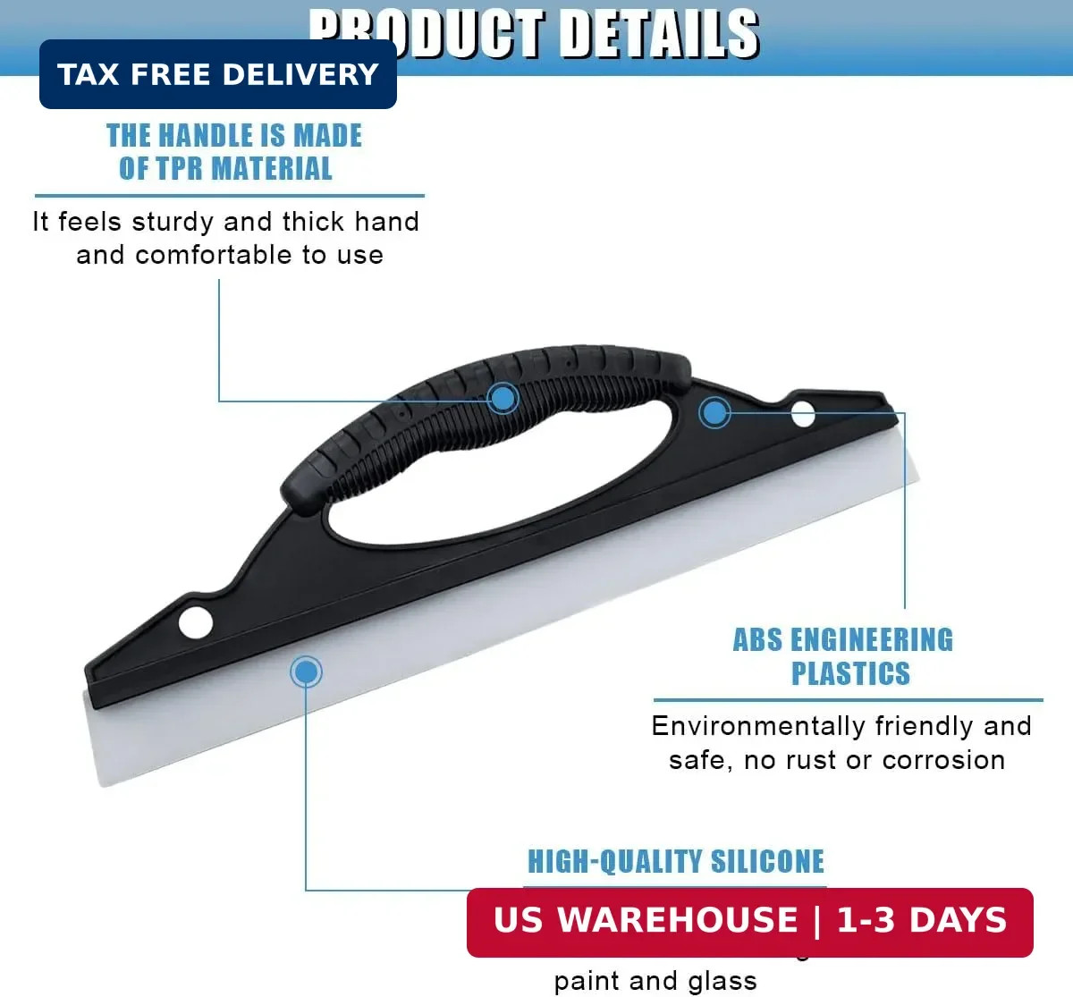 Car Wash Squeegee, 12 Inch Automotive Window Squeegees for Drying, Antislip Sili
