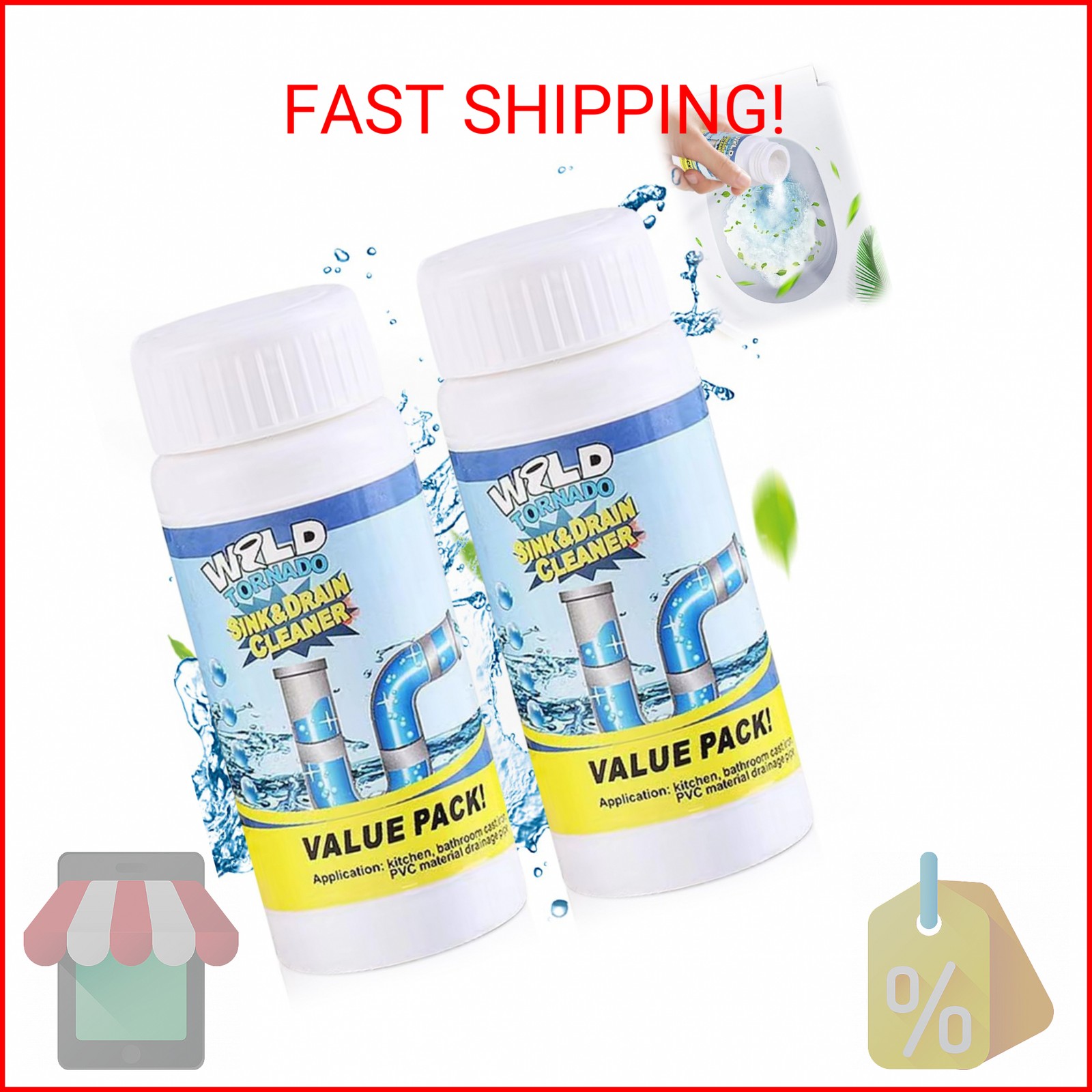 2pc Wild Tornado Pipe Dredge,Powerful Sink Cleaner for Kitchen Toilet Pipeline Q
