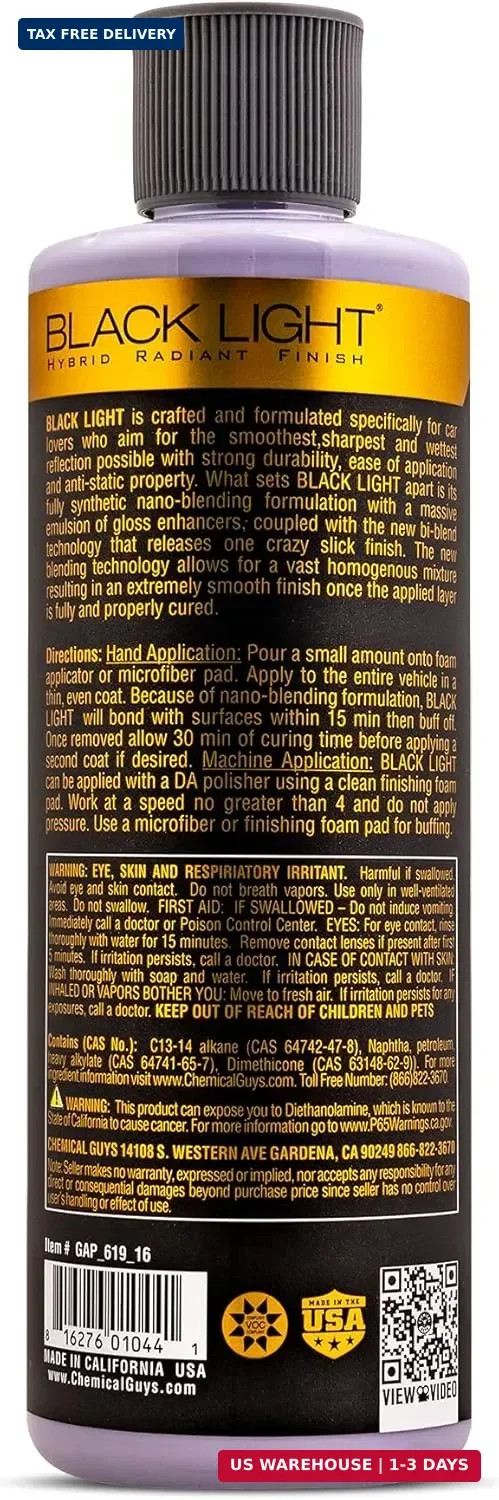 Chemical Guys, Black Light Hybrid Glaze & Sealant for Dark Colors, 16 oz | Glaze