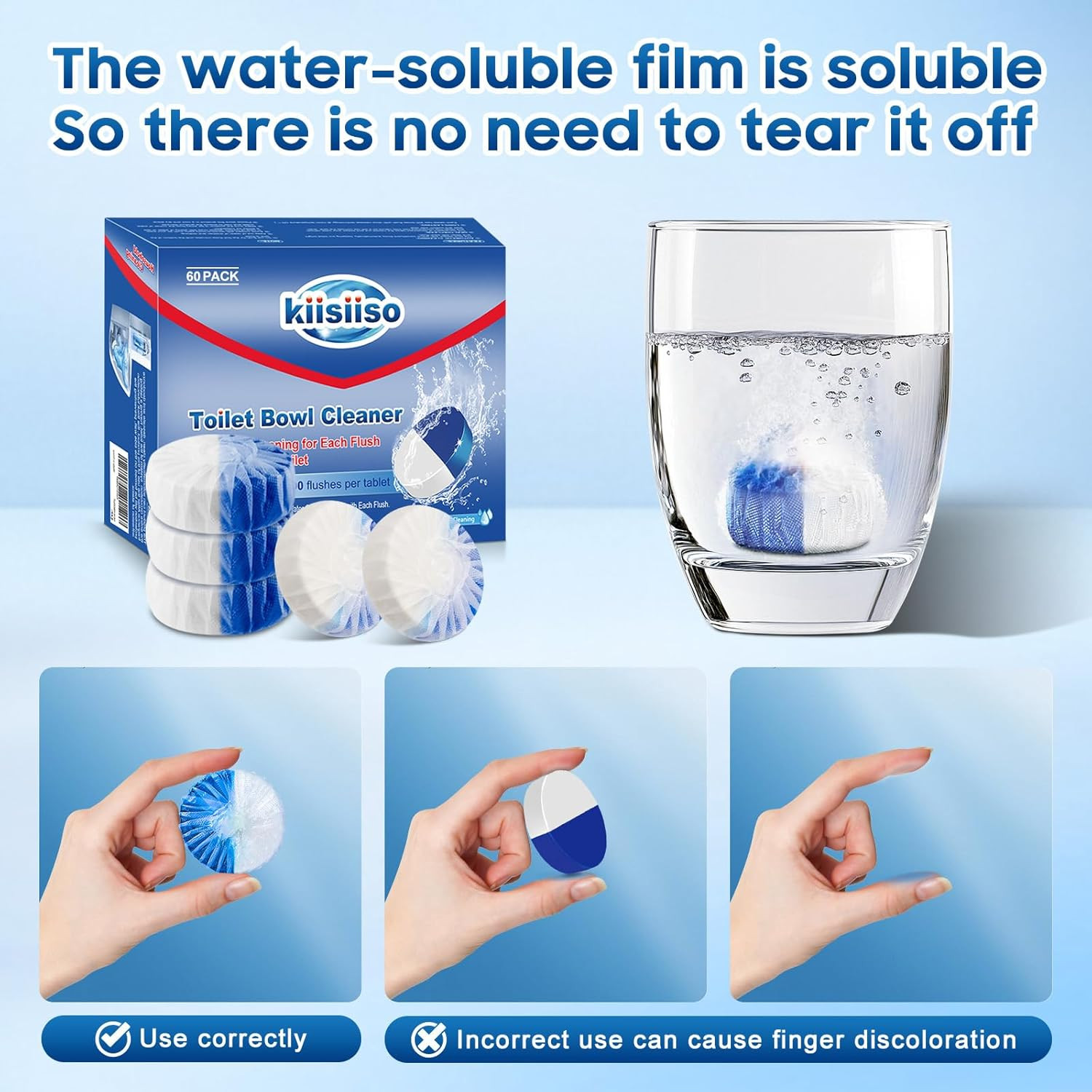 KIISIISO Ultra Clean Toilet Tablets White & Blue-60 PACK, Toilet Bowl Cleaners f