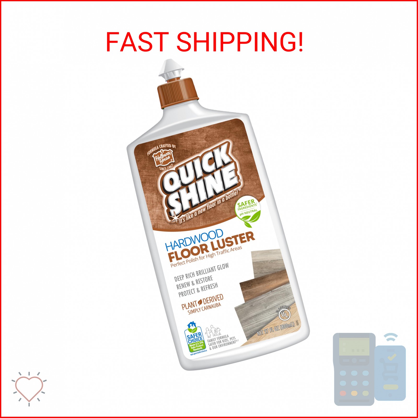 Quick Shine Hardwood Floor Luster-Polish 27oz | Plant-Derived w/Carnauba | Safer
