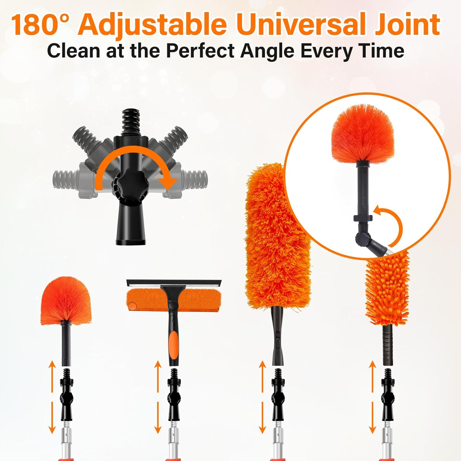 26FT High Reach Duster with Extension Pole 5-20FT, 4-In-1 Cleaning Kit with Univ