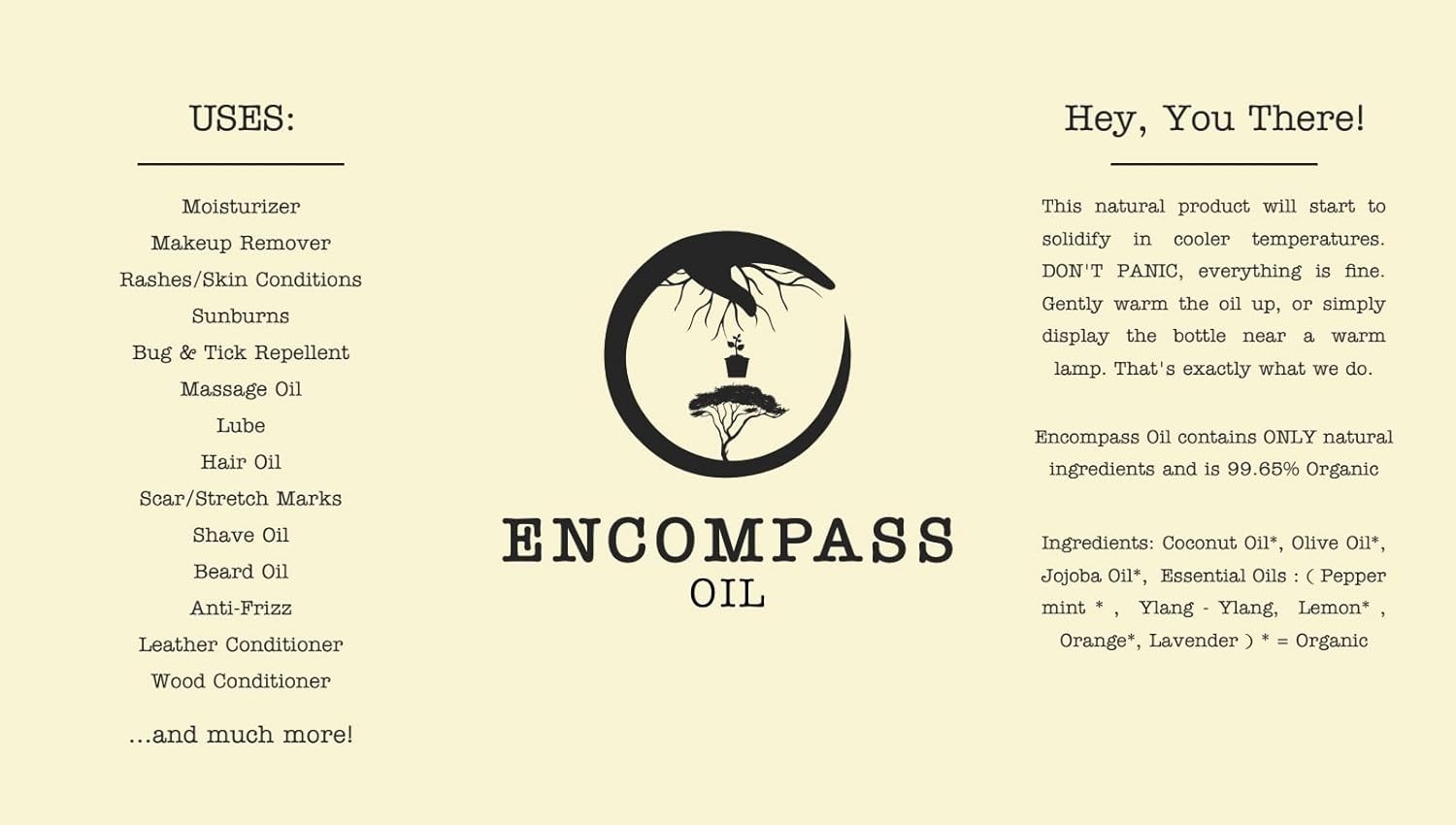 All Natural Encompass Oil, Body Oil, Hair Oil, Natural Skin Care, 16 oz (Glass