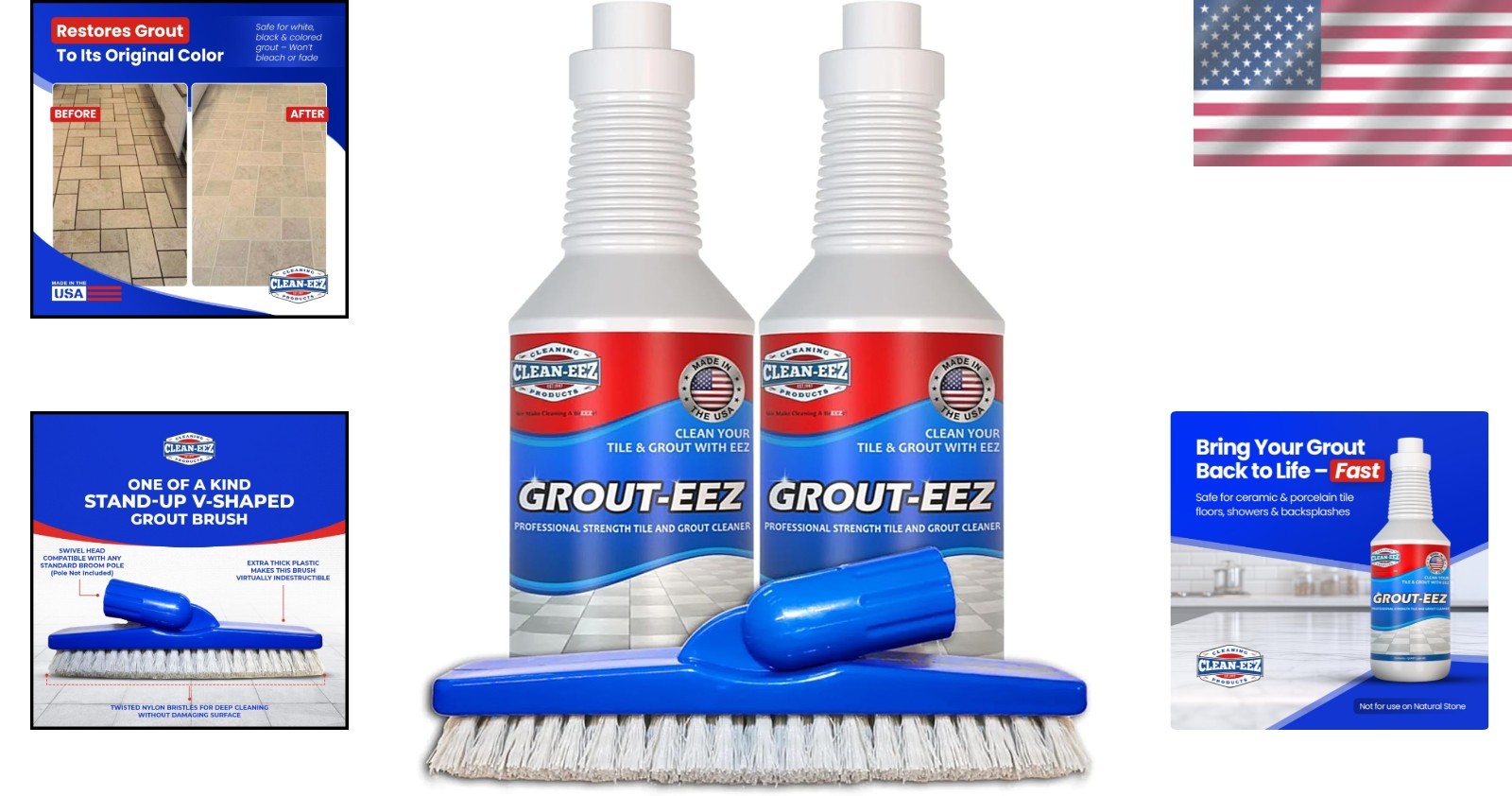 Clean-eez Grout Cleaner 2 Pack – Heavy-Duty Stain Remover with Brush Attachment