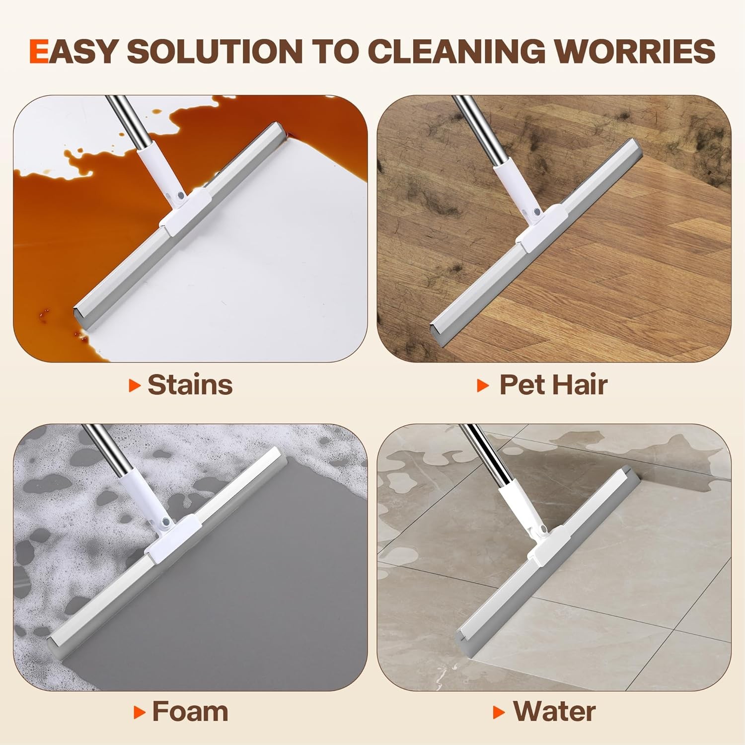 Silicone Squeegee for Floor, 180° Rotating Squeegee Broom, Floor Squeegee with a