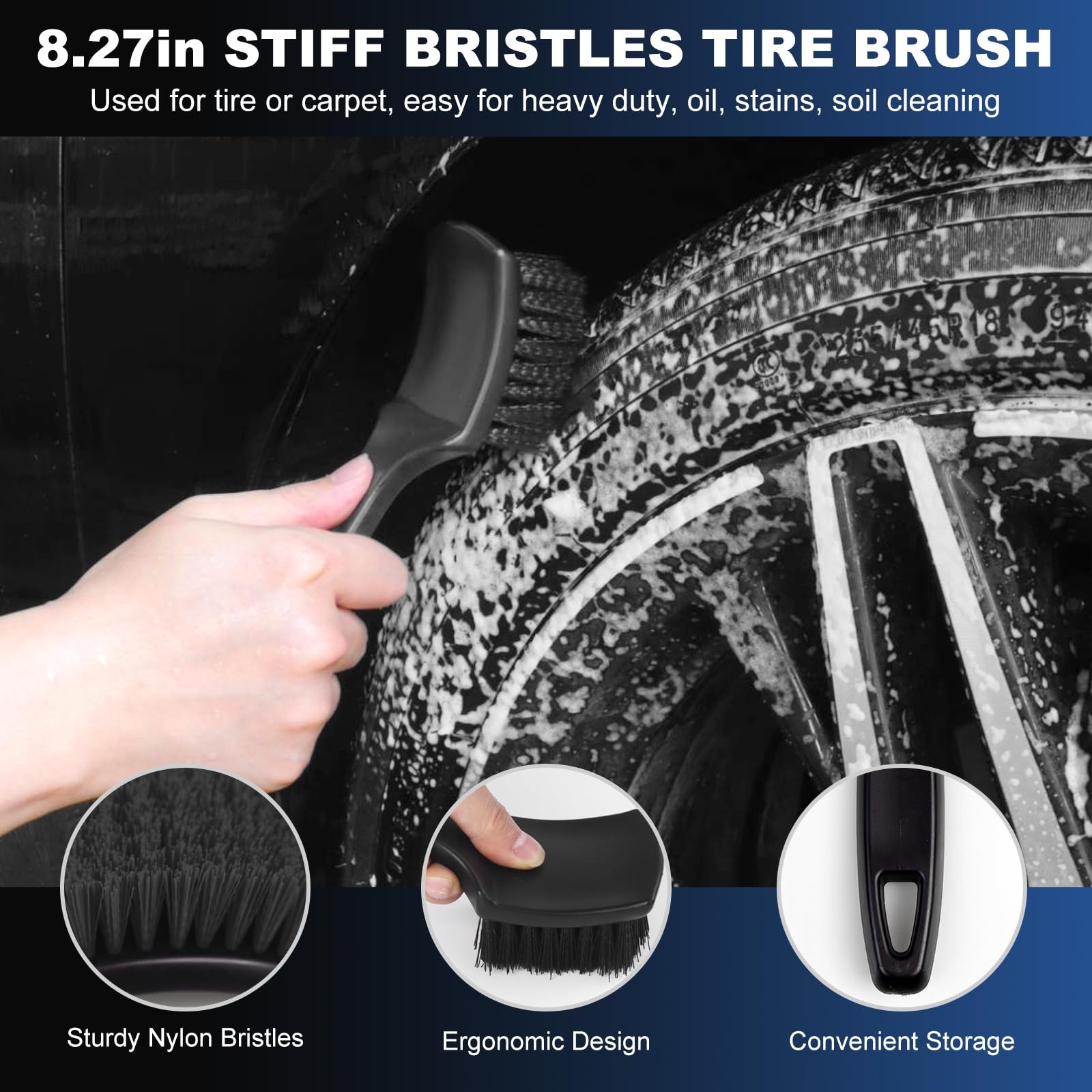 Car Wheel & Tire Brush , Wheel Cleaner Brush, Soft & Stiff Bristle Cleaning B…