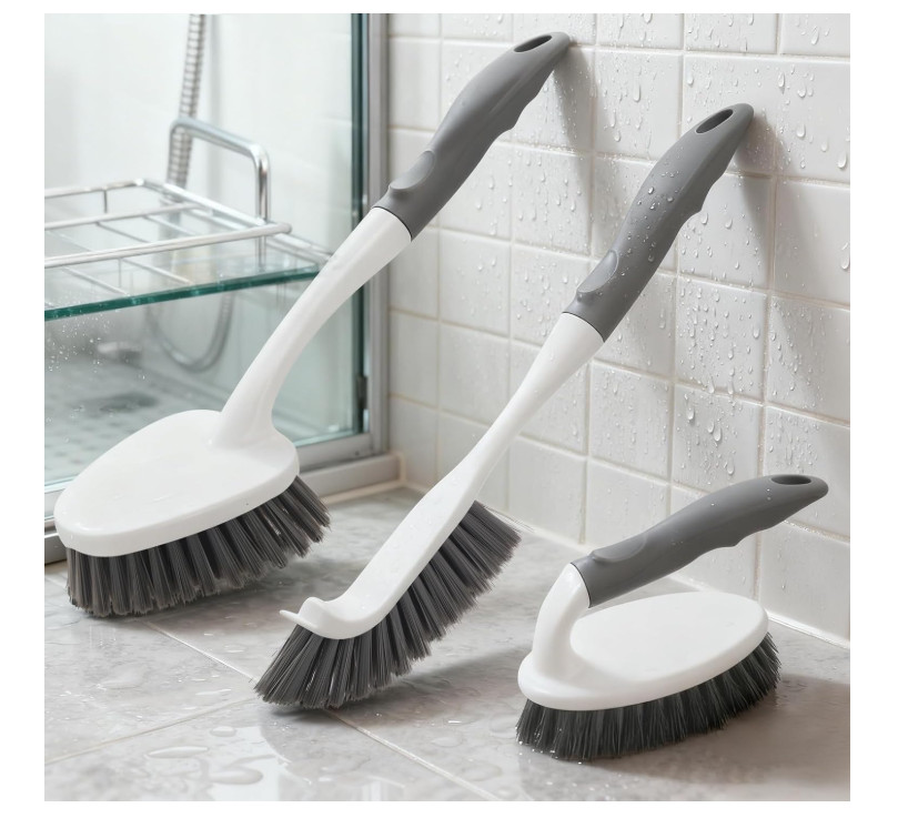 3 Pack Heavy Duty Scrub Brush Set for Household Use, Long Scrub Brush, Handheld