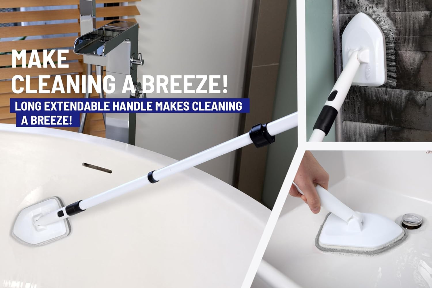 Shower Scrubber 3 in 1 Extendable Long Handle 58″ Cleaning Brush | Non-Scratch B