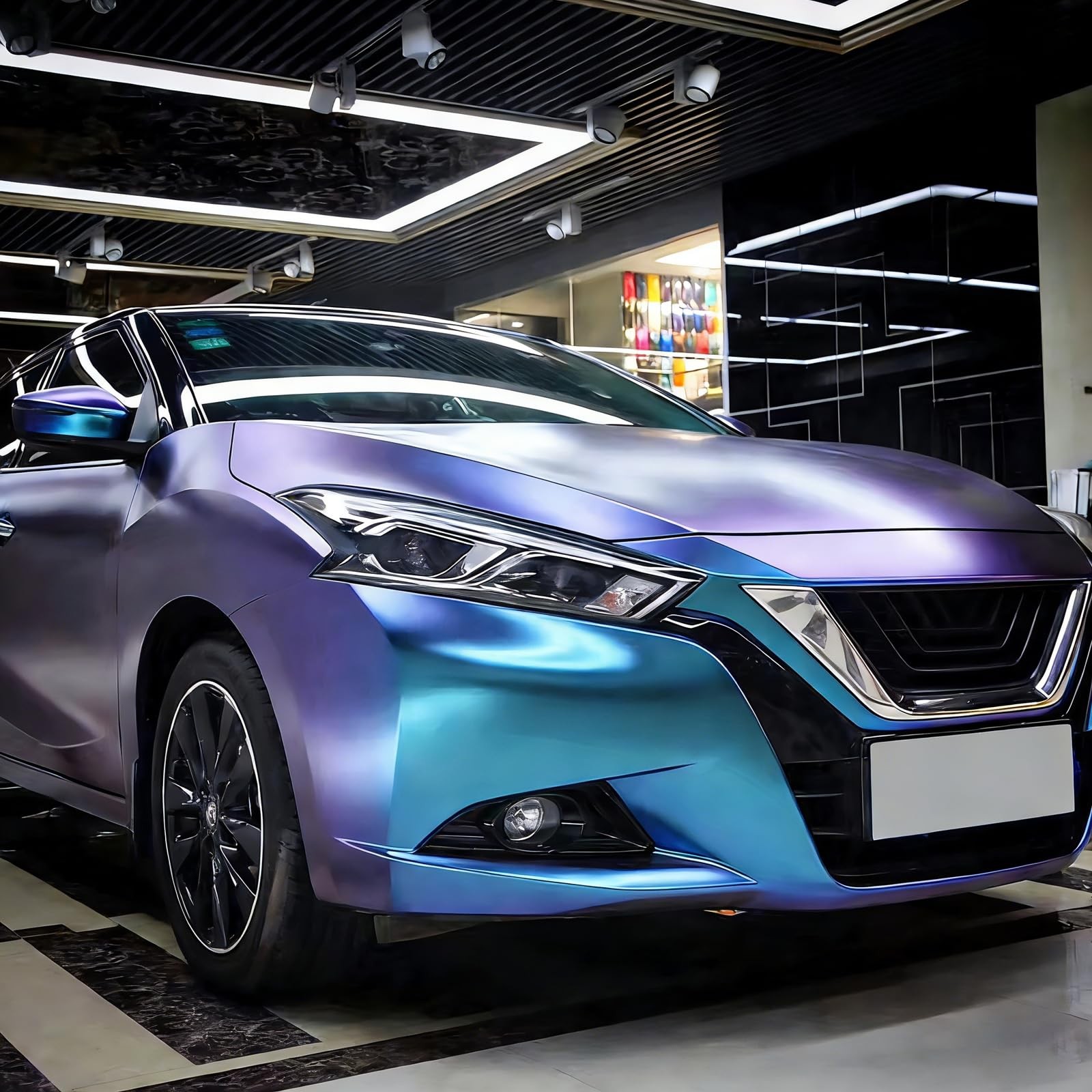 Chameleon Car Wrap 12″x60″ Purple to Blue Matte Metallic Vehicle Film 1x5ft S…