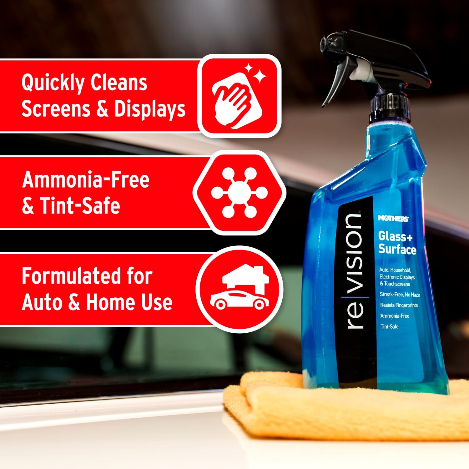 Revision Glass + Surface Cleaner, 24 oz. — Ammonia-Free, Tint-Safe, Streak-Fr…