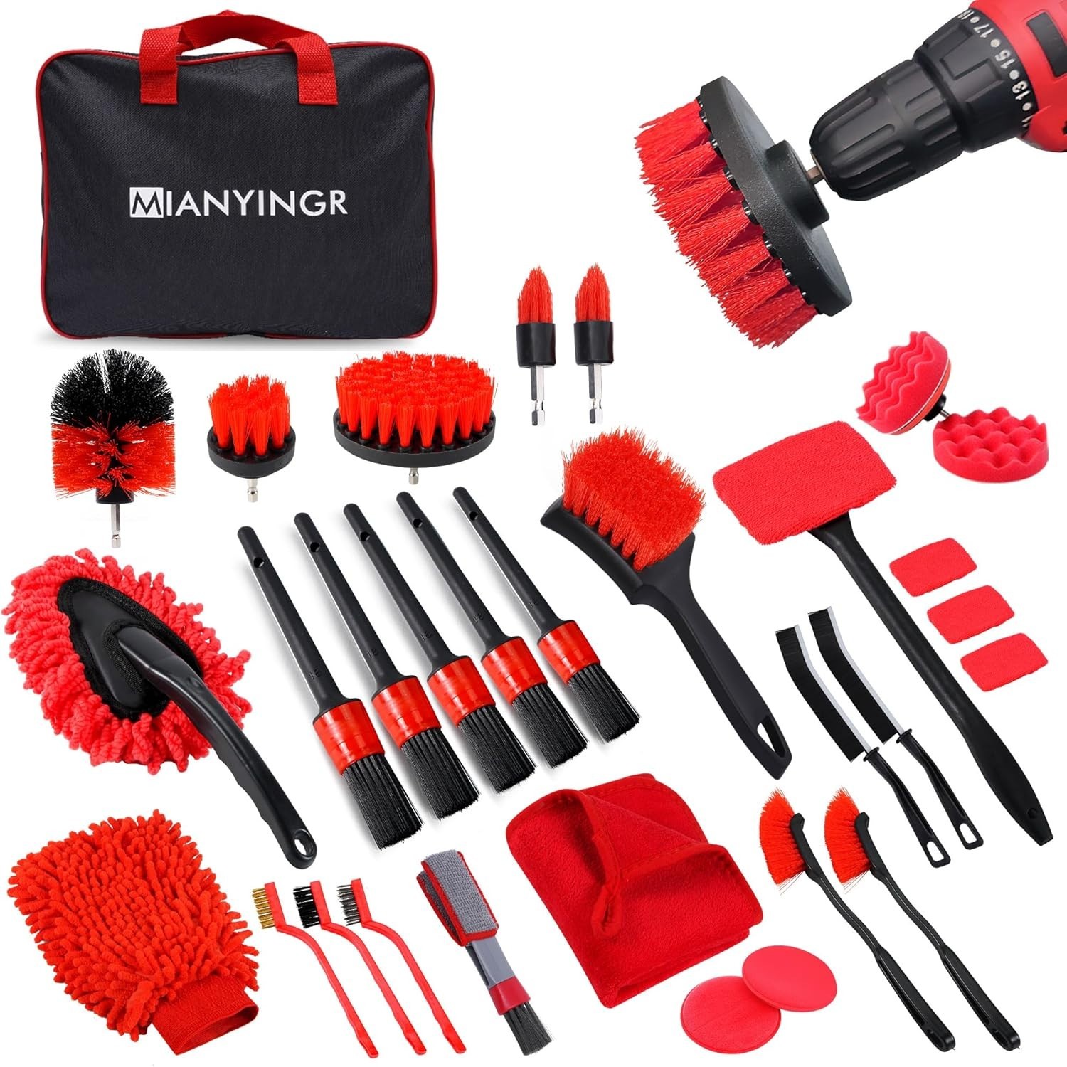 32Pcs Car Detailing Kit, Auto Detailing Brush Set and Drill Brush Attachments wi