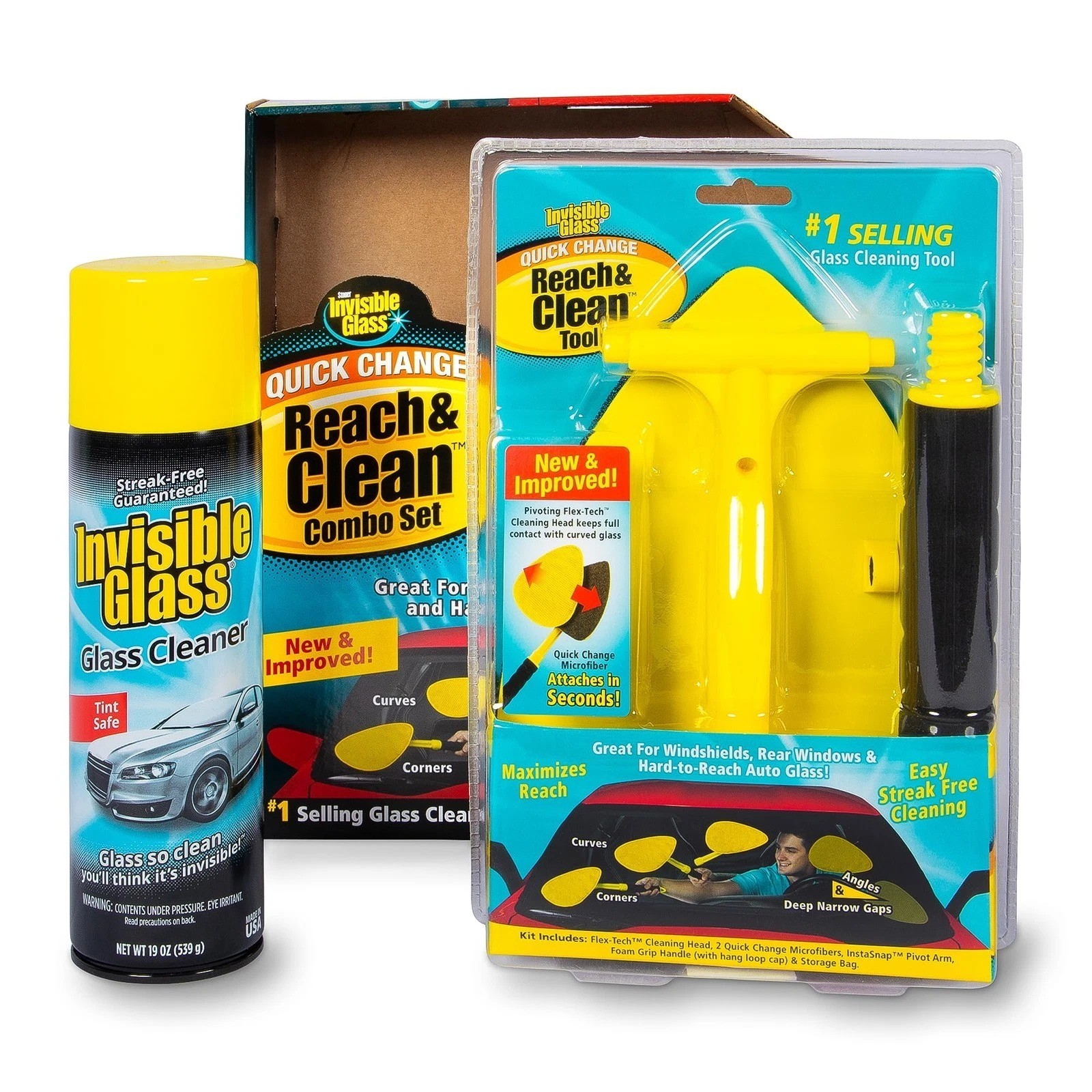 Invisible Glass Windshield Cleaner Kit with Extendable Handle Microfibers