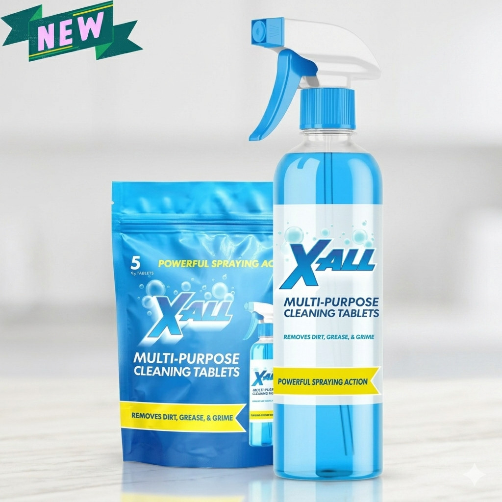 X-ALL Refillable Multi-Purpose Cleaner Spray Bottle 5x Cleaning Tablets NEW