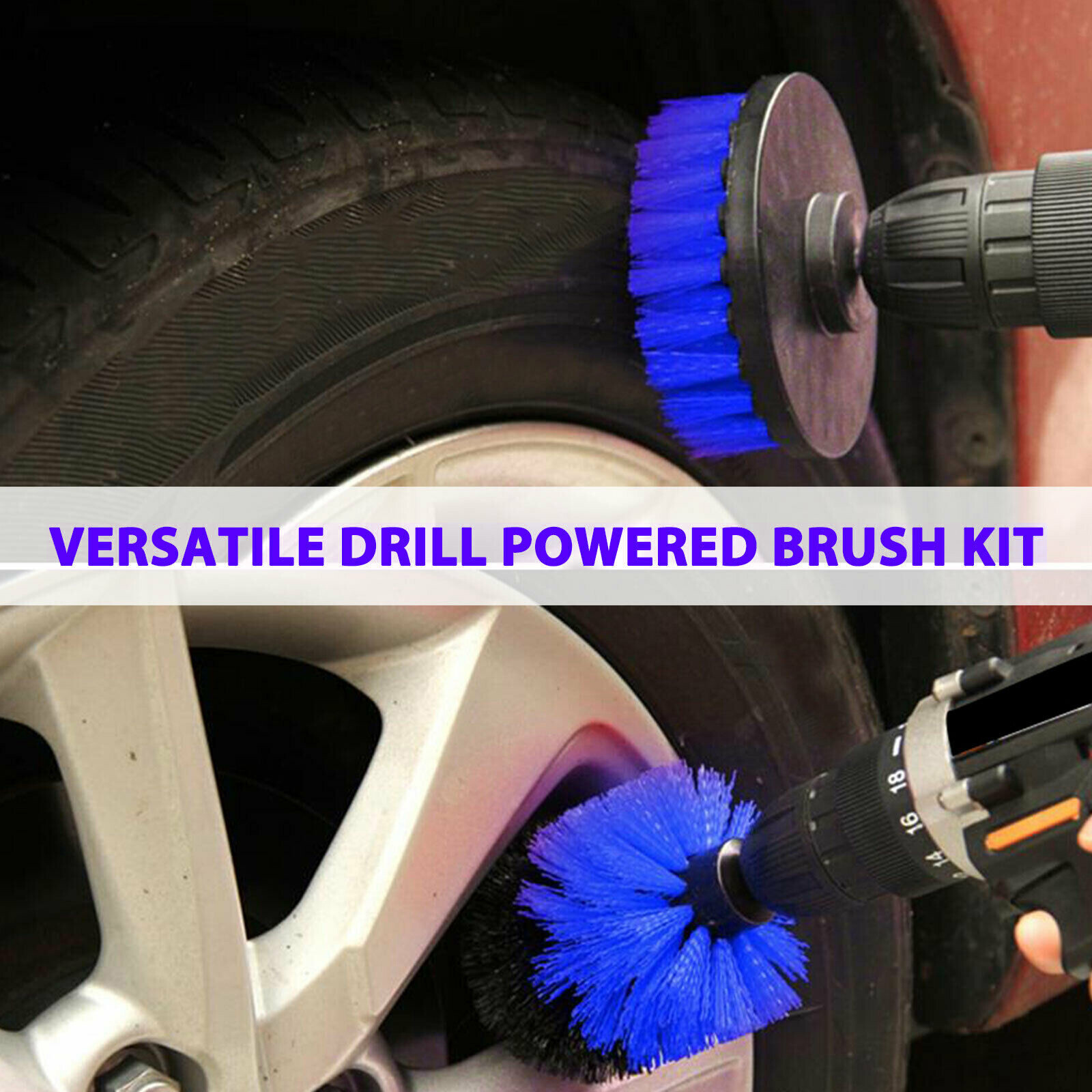3Pcs Power Scrubber Cleaning Car Tile Grout Shower Drill Brush Set Attachment