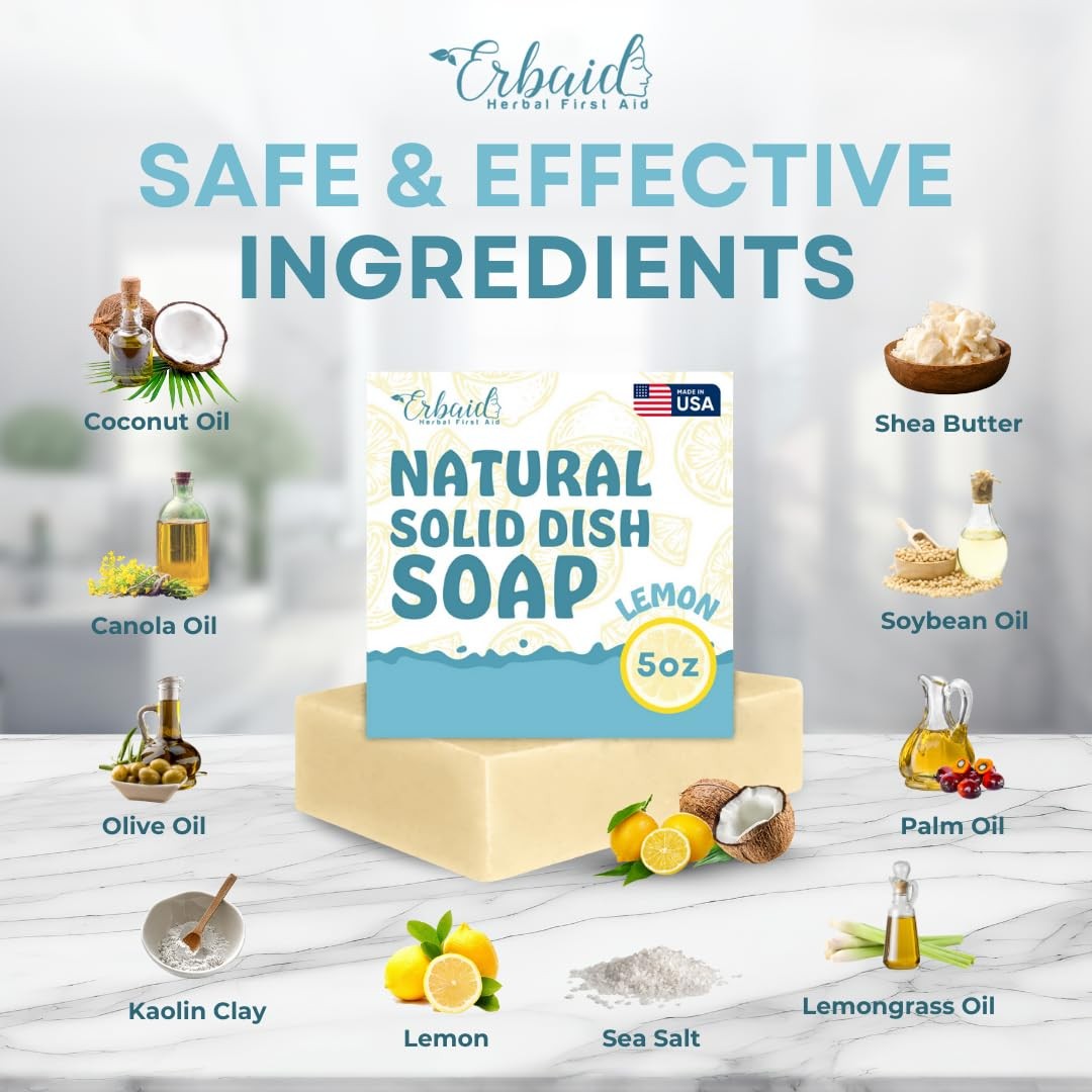 Non Toxic Dish Soap Bar – Natural Solid Dish Soap with Lemon Scent – Eco Frie…