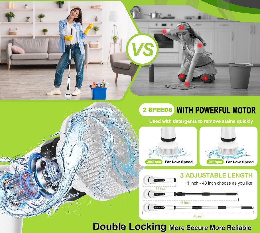 Electric Cordless Spin Scrubber Brush for Persons with Arthritis and Back Pain