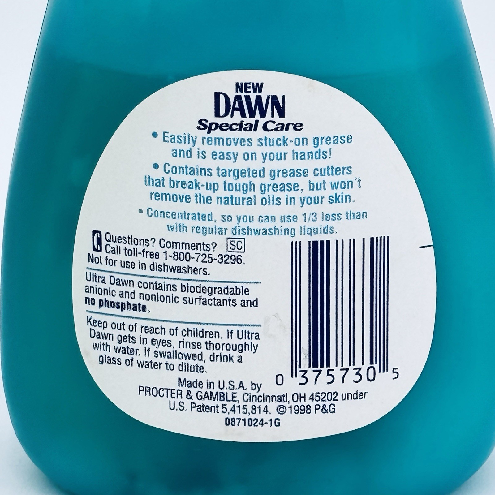 VTG RARE Ultra Special Care Dawn Dishwashing Detergent Liquid Soap 1998 Prop