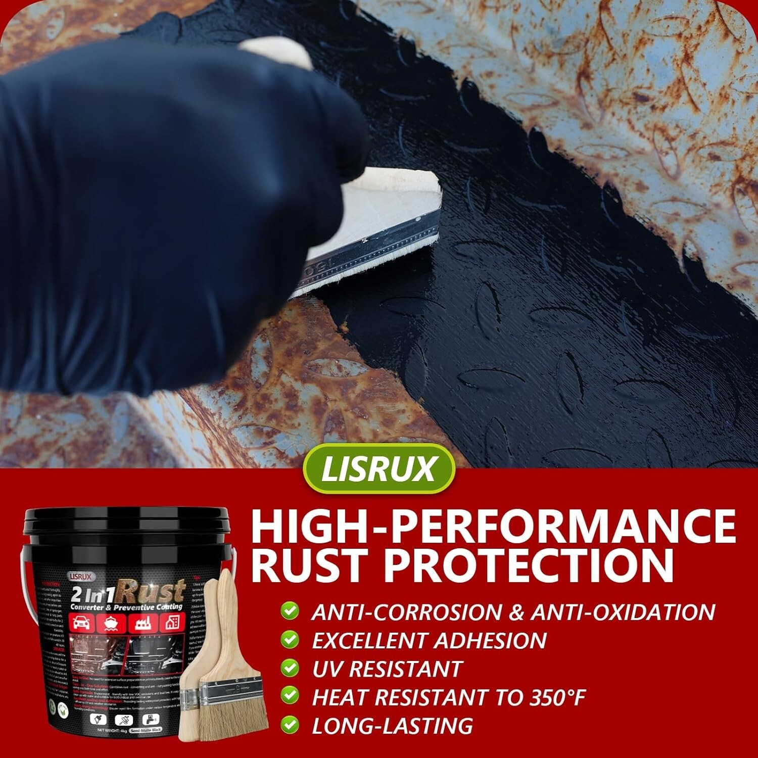 LISRUX 4 in 1 Rust Converter & Metal Primer, Red Rust Inhibitor Paint For Metal