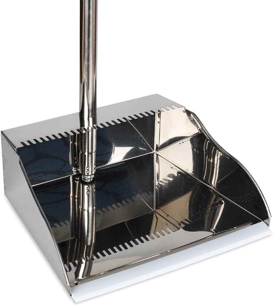 Stainl Steel Dustpan with Outdoor Stiff Bristles Broom, Long Handle