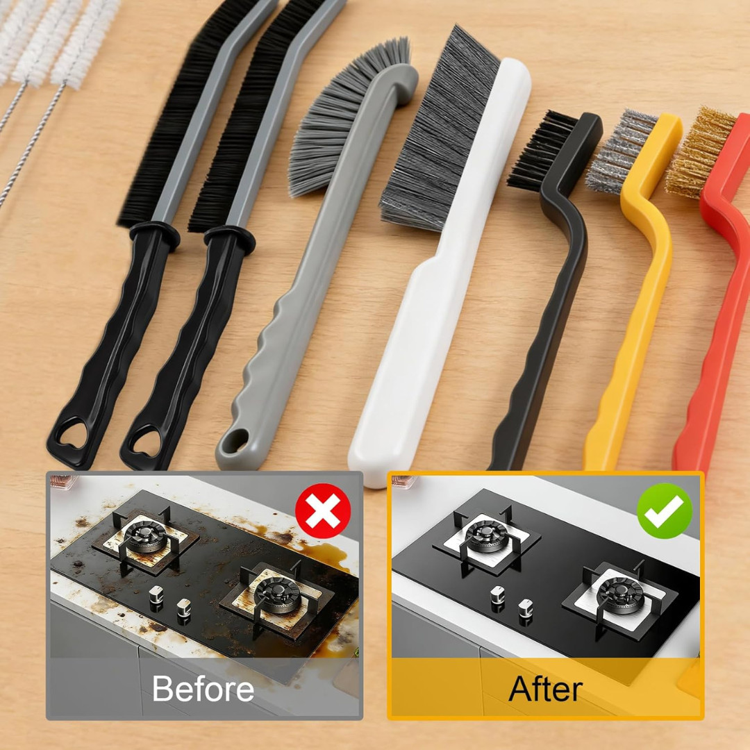 12PCS Crevice Cleaning Brush Set Hard Bristle Grout Tile Cleaner Bathroom Kitche