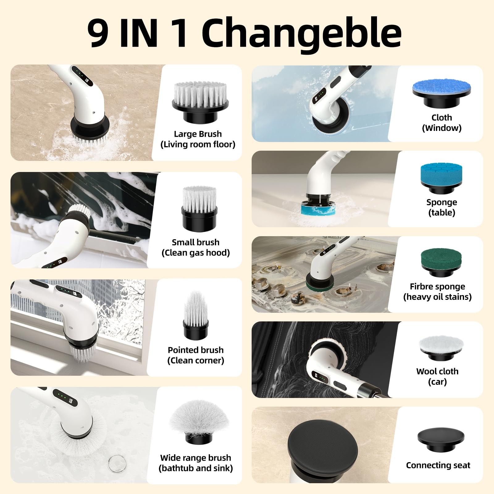 Spin Scrubber for Cleaning, 9 in 1 Changeable Bathroom Scrubber with Power Di…