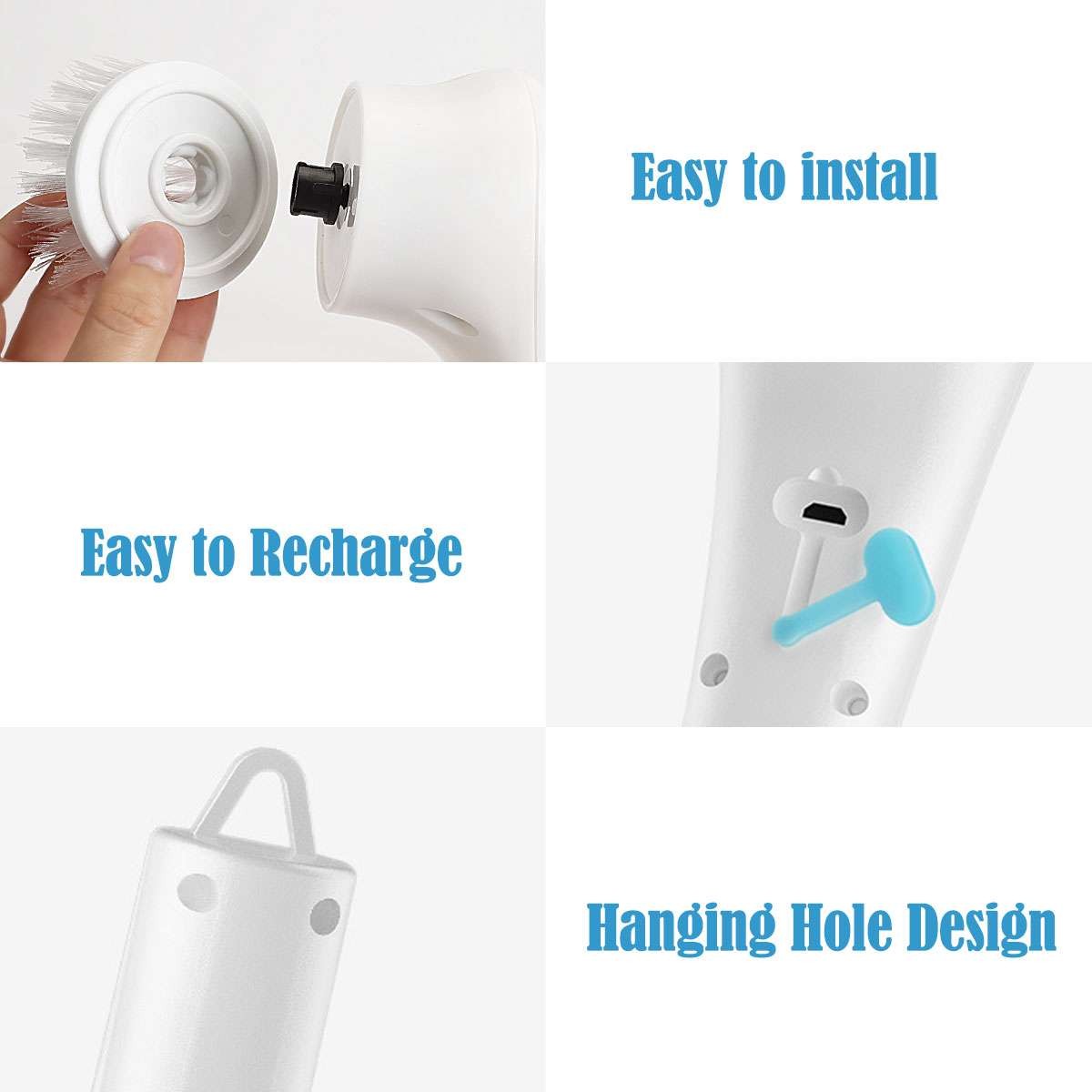 5 in 1 Electric Spin Scrubber Cordless Cleaning Brush Rotating Bathroom Clean US