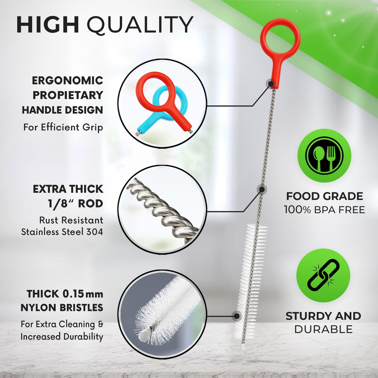 Heavy Duty Cleaning Brushes Set of 4 – Extra Long Straw Cleaners for Metal an…