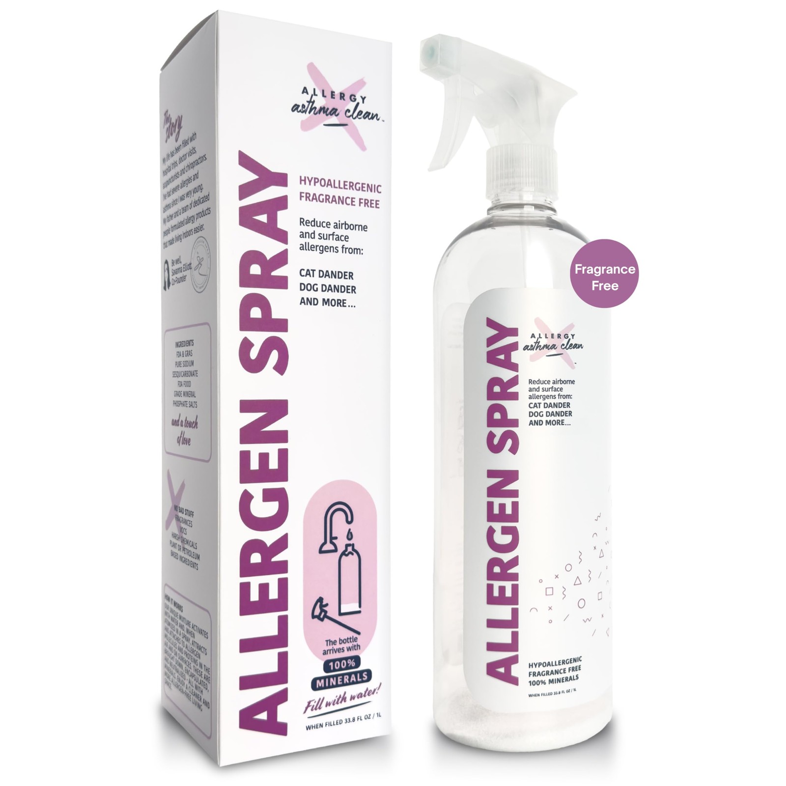 Allergy Asthma Clean Allergen Spray, Over 33oz 33.8 Fl Oz (Pack of 1), Clear
