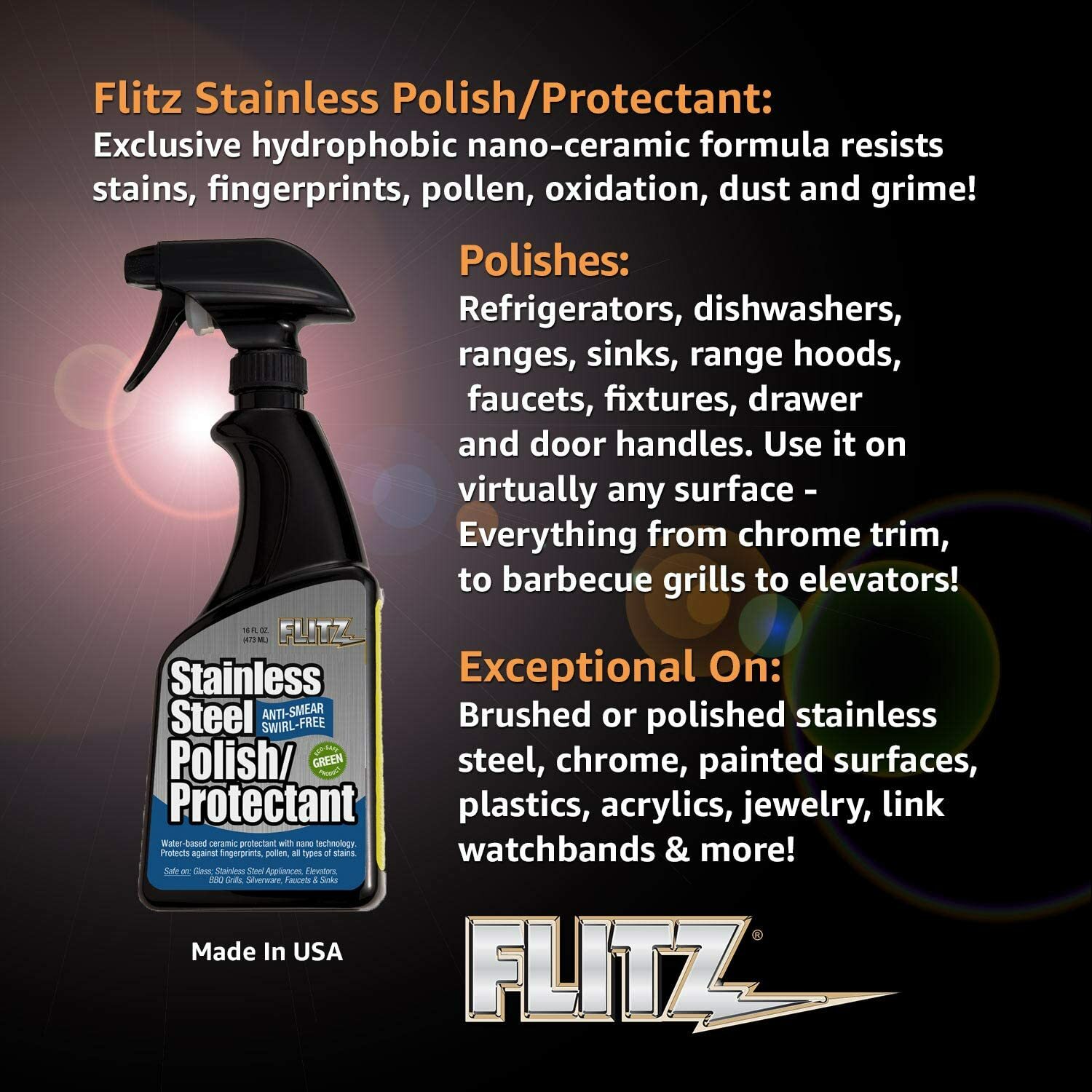 FLITZ Stainless Steel Polish & Protectant 16oz/473ml Spray Bottle (SEE VIDEO)