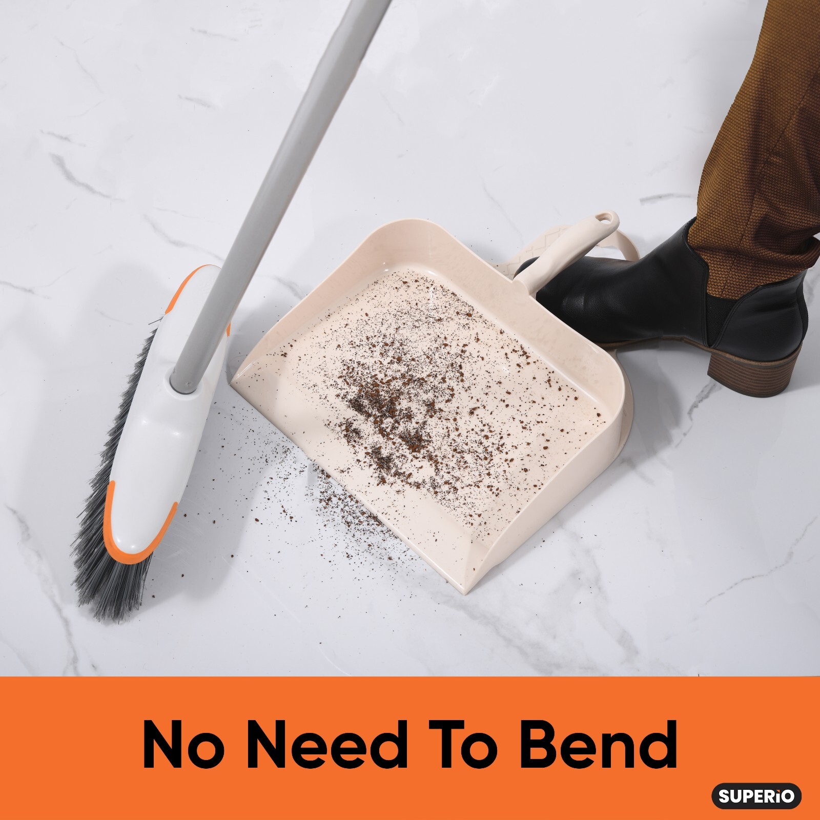 Superio Heavy-Duty Durable Plastic Step Dustpan for Indoor and Outdoor Use Beige