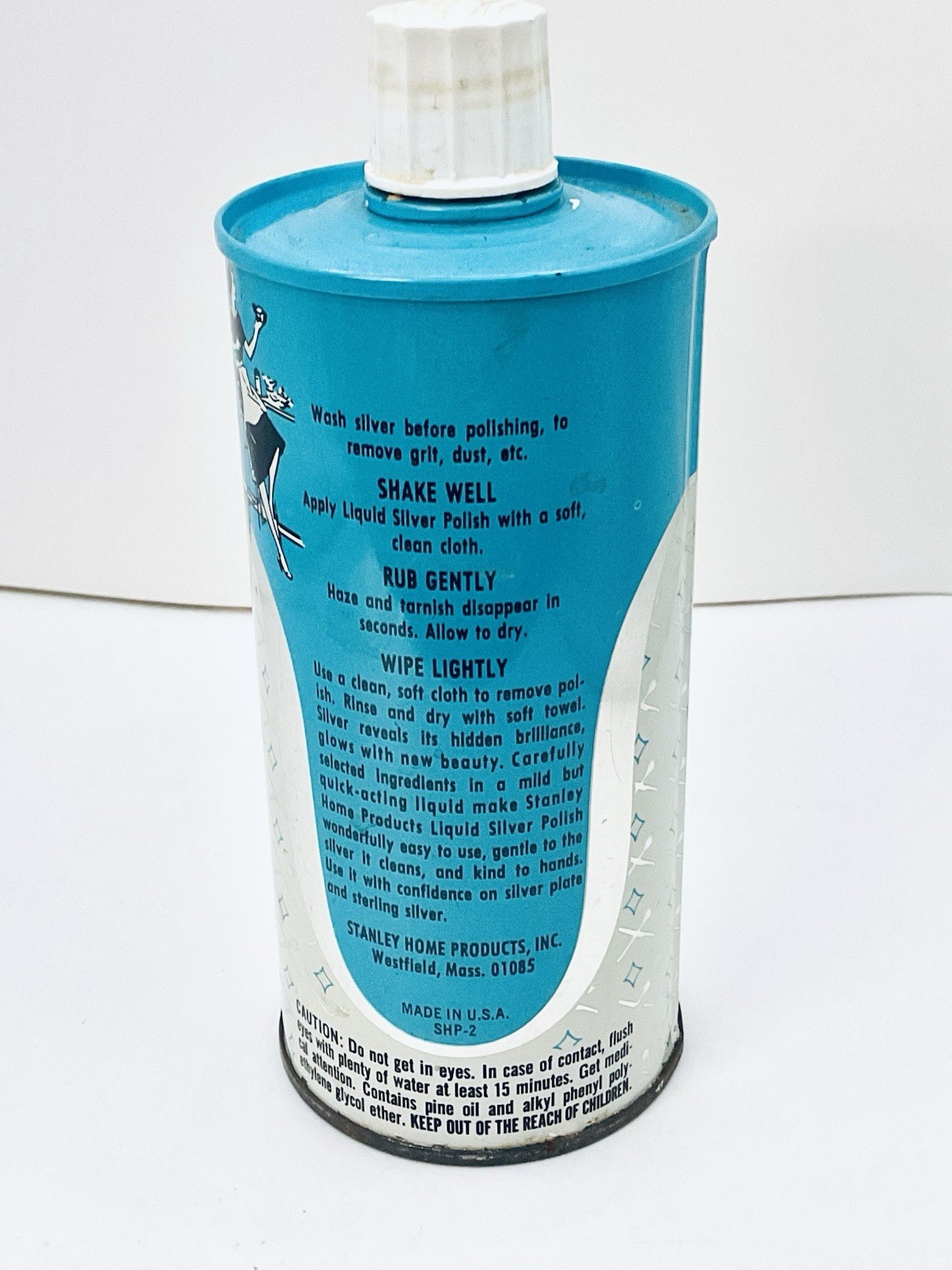VINTAGE STANHOME LIQUID SILVER POLISH 12 FL OZ LIGHT BLUE TIN CAN