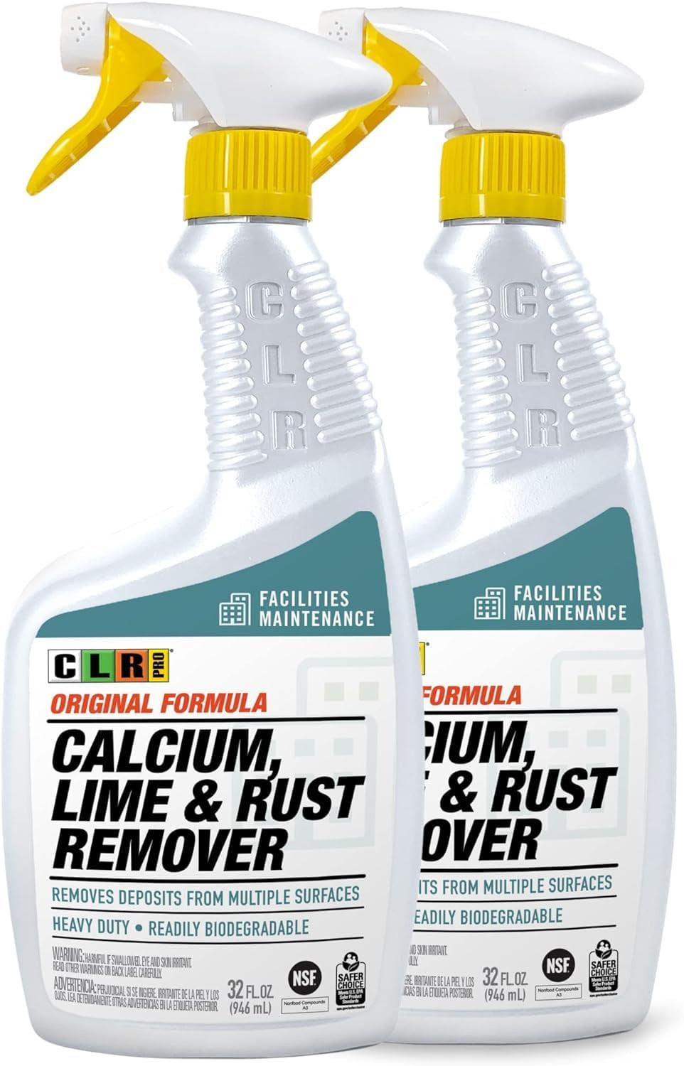 PRO Calcium, Lime & Rust Remover, 32 Oz. Spray Bottle, Pack of 2, Quickly Remove