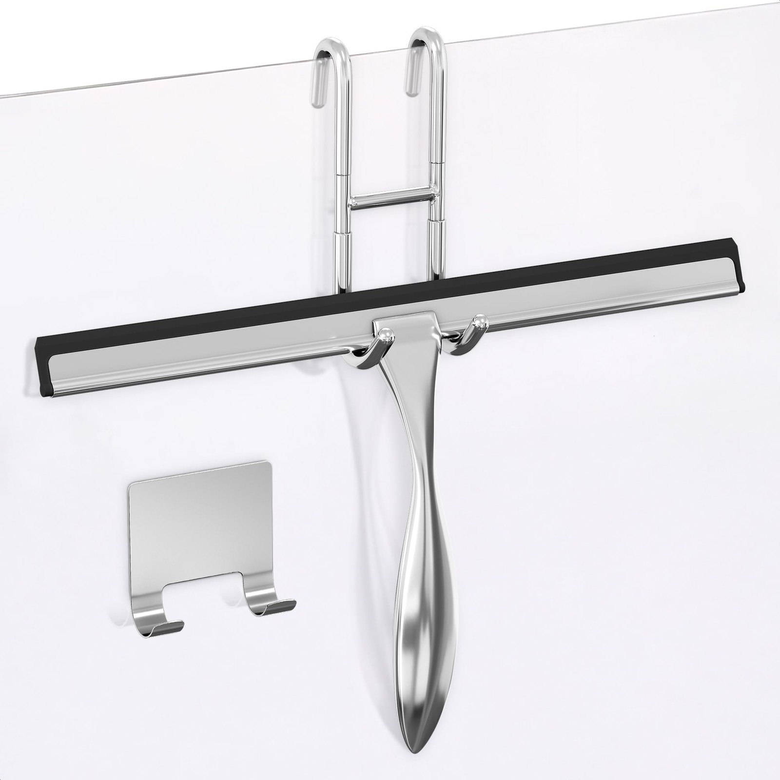 12″ Silver Shower Door Squeegee – Stainless Steel Shower Squeegee for Streak-…