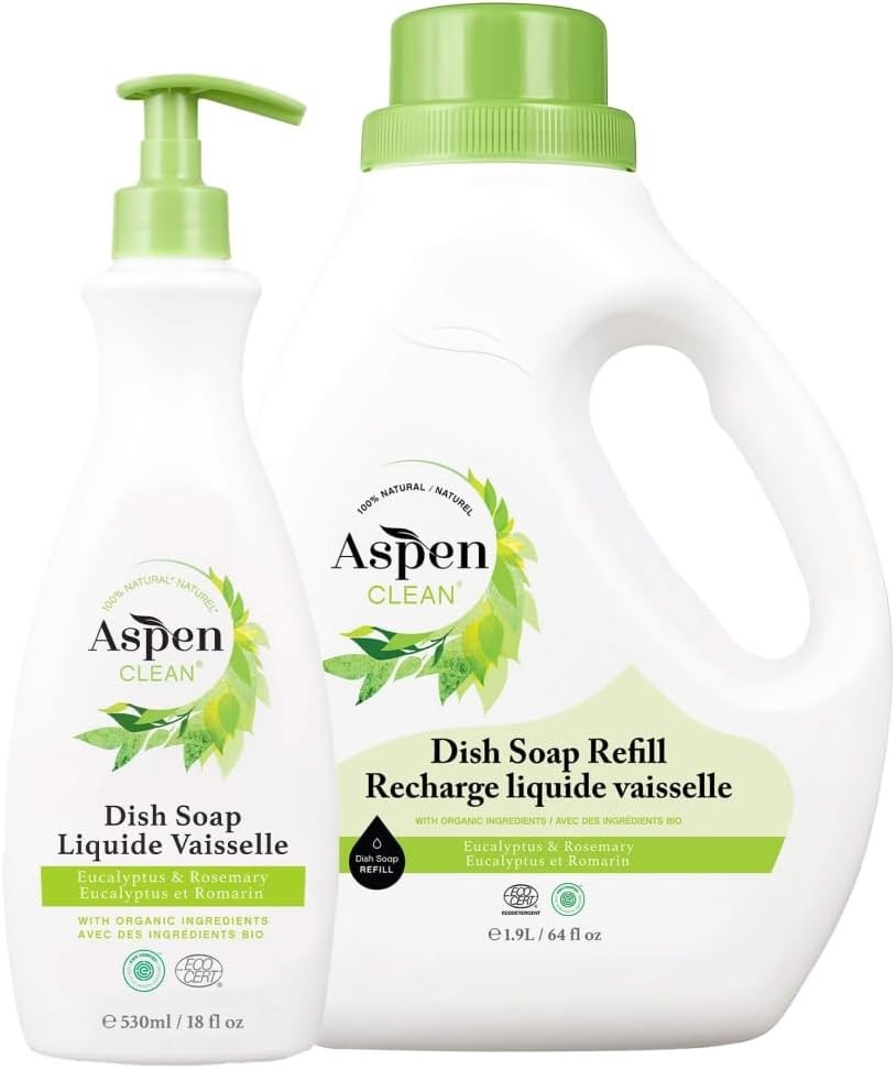 Natural Dish Soap and Refill Eucalyptus and Rosemary – 100% Natural, Organic,…