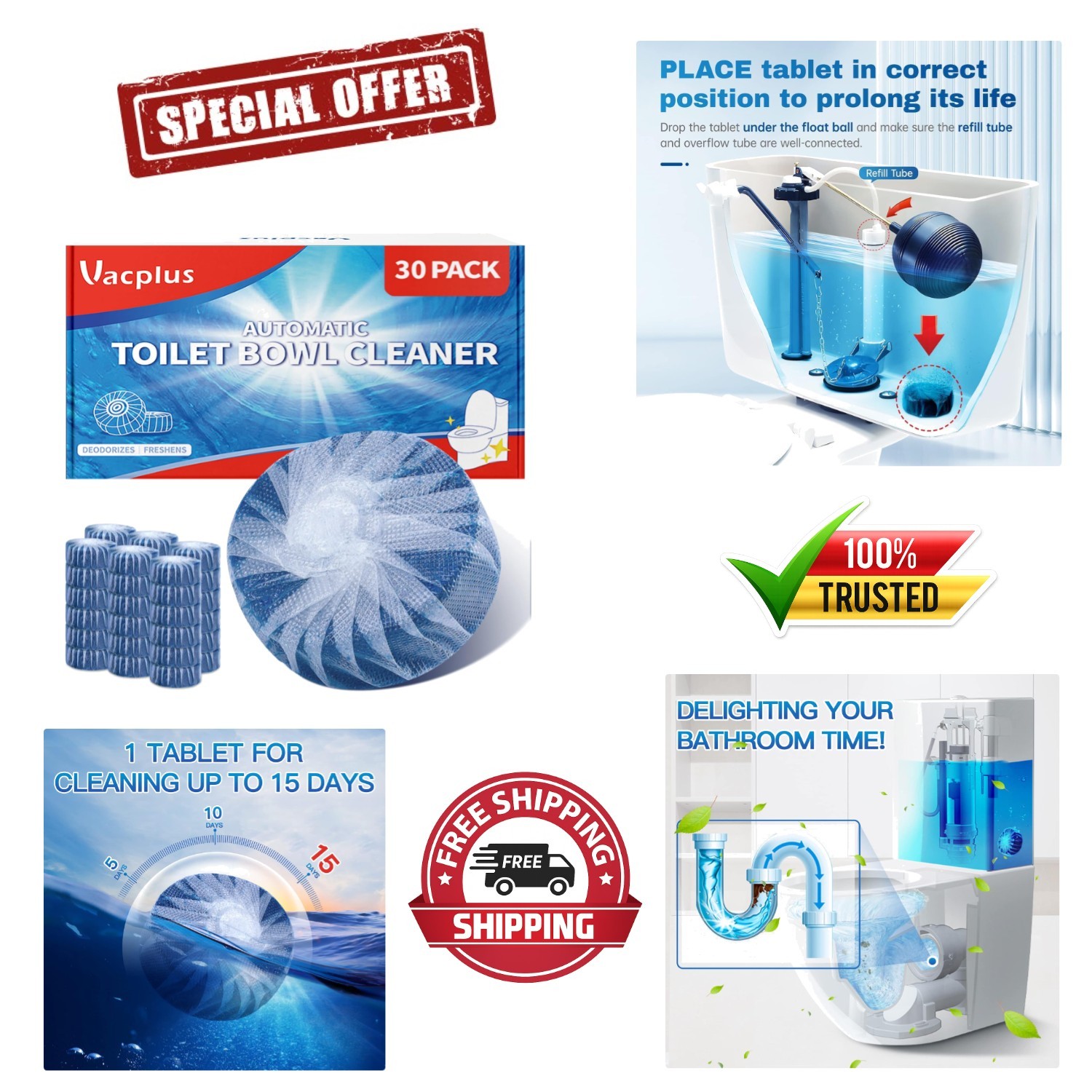 Long-Lasting Drop-In Toilet Tank Cleaner Tablets – 30 Ct, Deodorizing & Easy Use