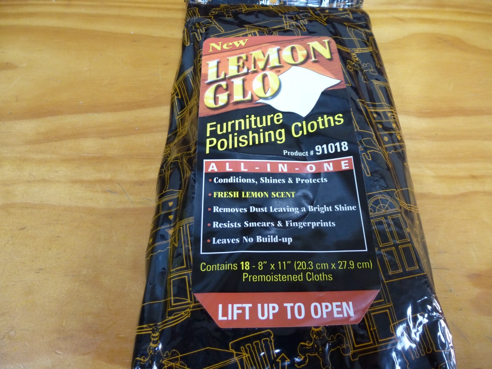 6 NEW PACKAGES OF LEMON GLO 18-PACK FURNITURE POLISHING CLOTHS 8″ x 11″ #91018