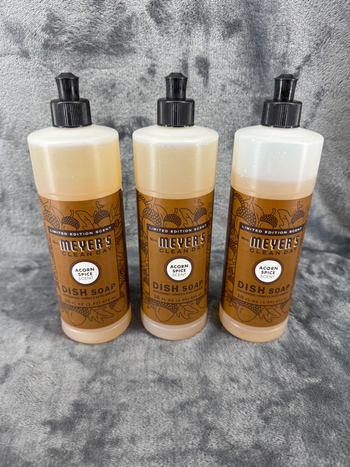 Lot of 3 Mrs. Meyer´s Clean Day Liquid Dish Soap Acorn Spice Scent 16oz