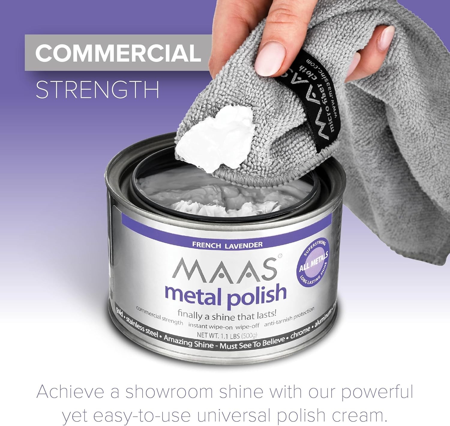 MAAS Metal Polish 1.1Lb Can plus Free Cloth, Universal Metal Cleaner for All Met