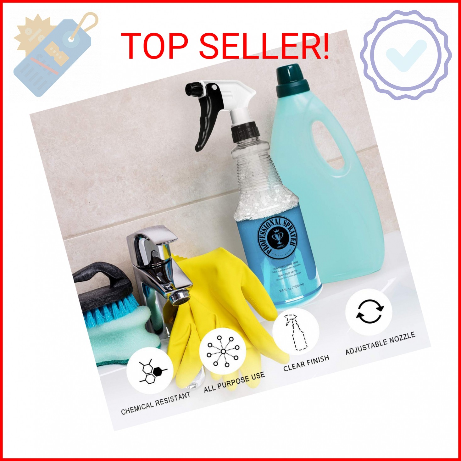 Plastic Spray Bottle (24oz 3 Pack) for Cleaning Solutions, Car Detailing Care, P