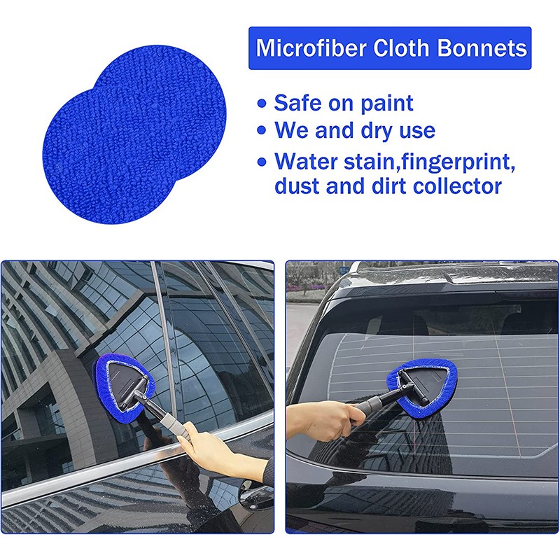 Auto Windshield Cleaning Tool Extendable Window Cleaner Brush Glass Wiper &4 Pad