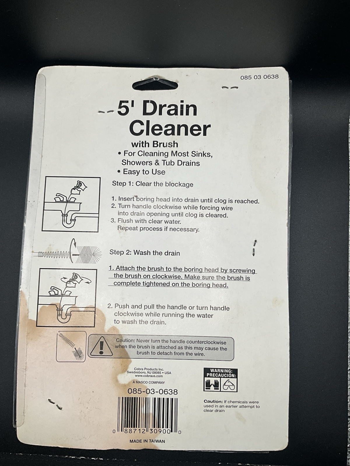 5′ Drain Cleaner with Brush for Sink Shower Tubs