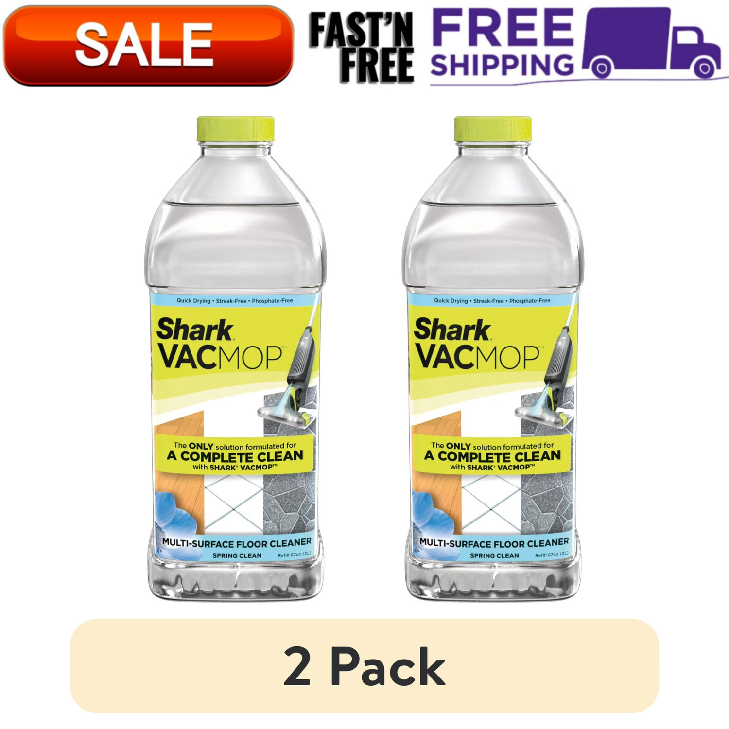 (2 Pack) Shark VACMOP Multi Surface Cleaner Refill Spring Clean Scent 2L Bottle