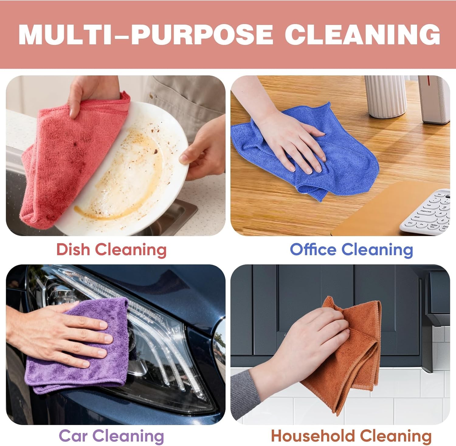 10 Colors Microfiber Cleaning Cloths, Assorted Cleaning Rags,