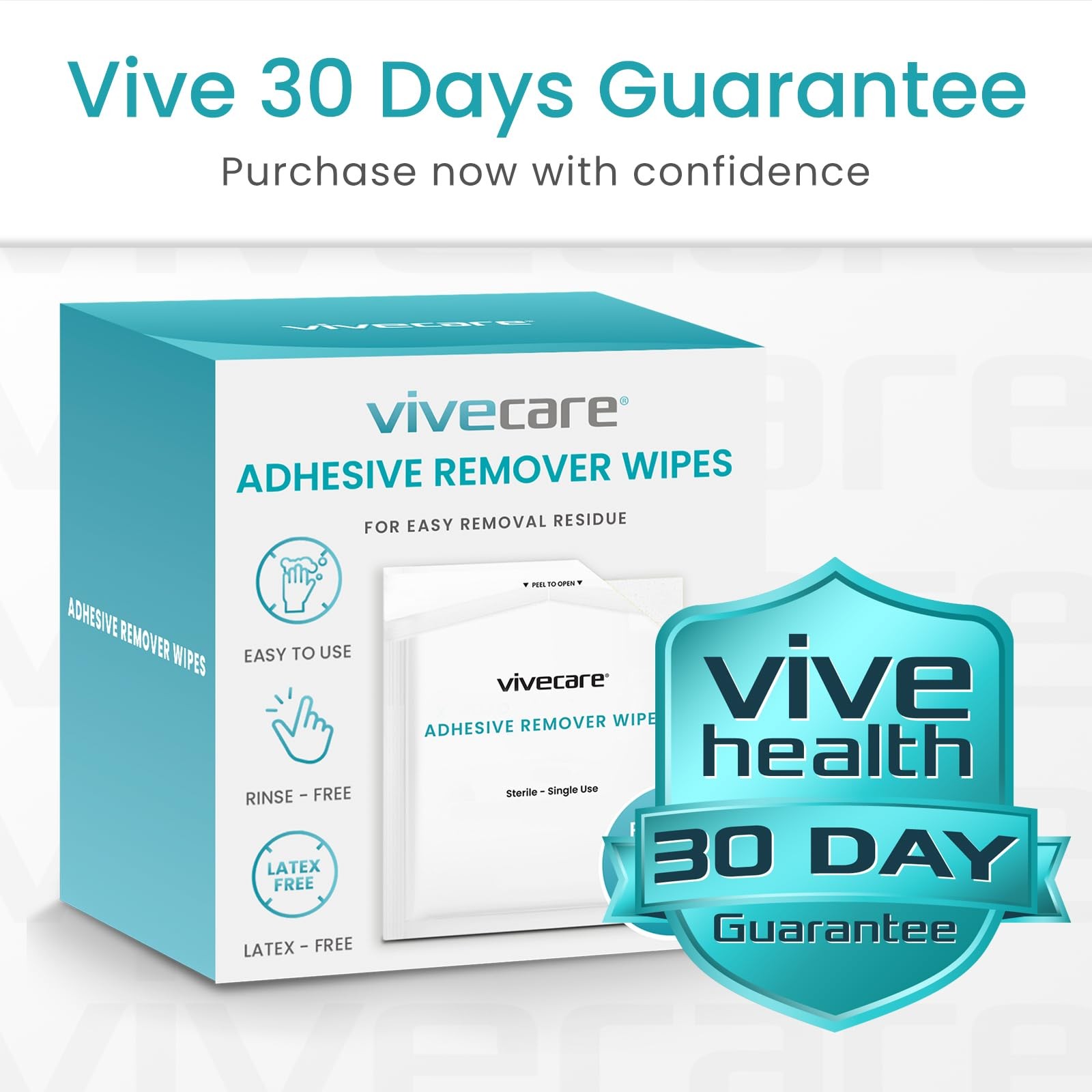 ViveCare Medical Adhesive Remover Wipes for Skin 50 Pack No Sting Adhesive R…