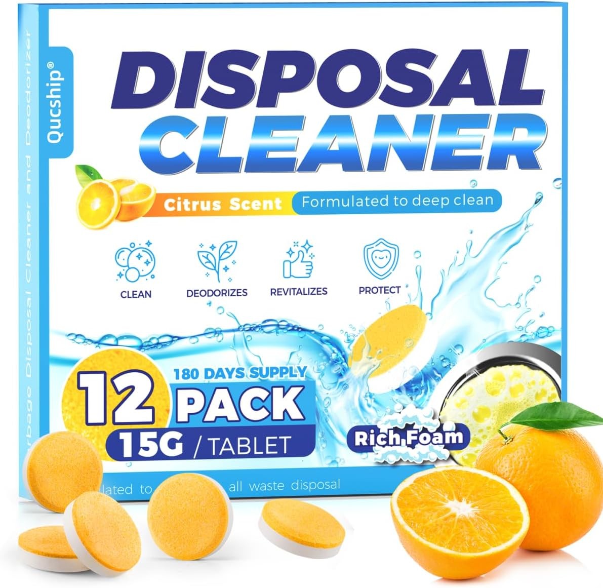 Garbage Disposal Cleaner Deodorizer Tablets 12 Count Citrus Scent Sink Freshener