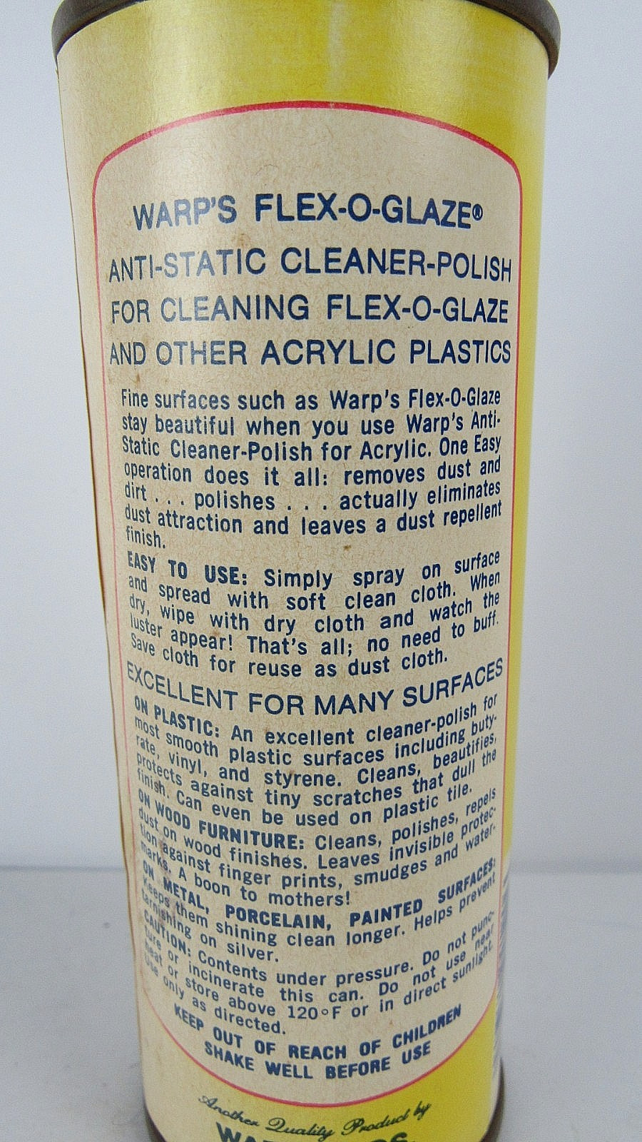 Warps Flex O Glaze Acrylic Cleaner And Polish Plastics 7 Oz Spray NOS 1980’s